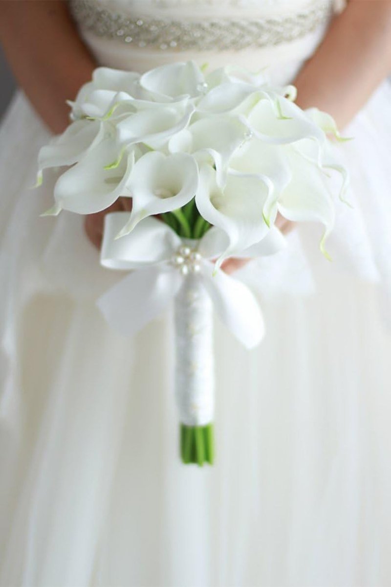 White Silk Calla Lily Cascade Wedding Bouquet