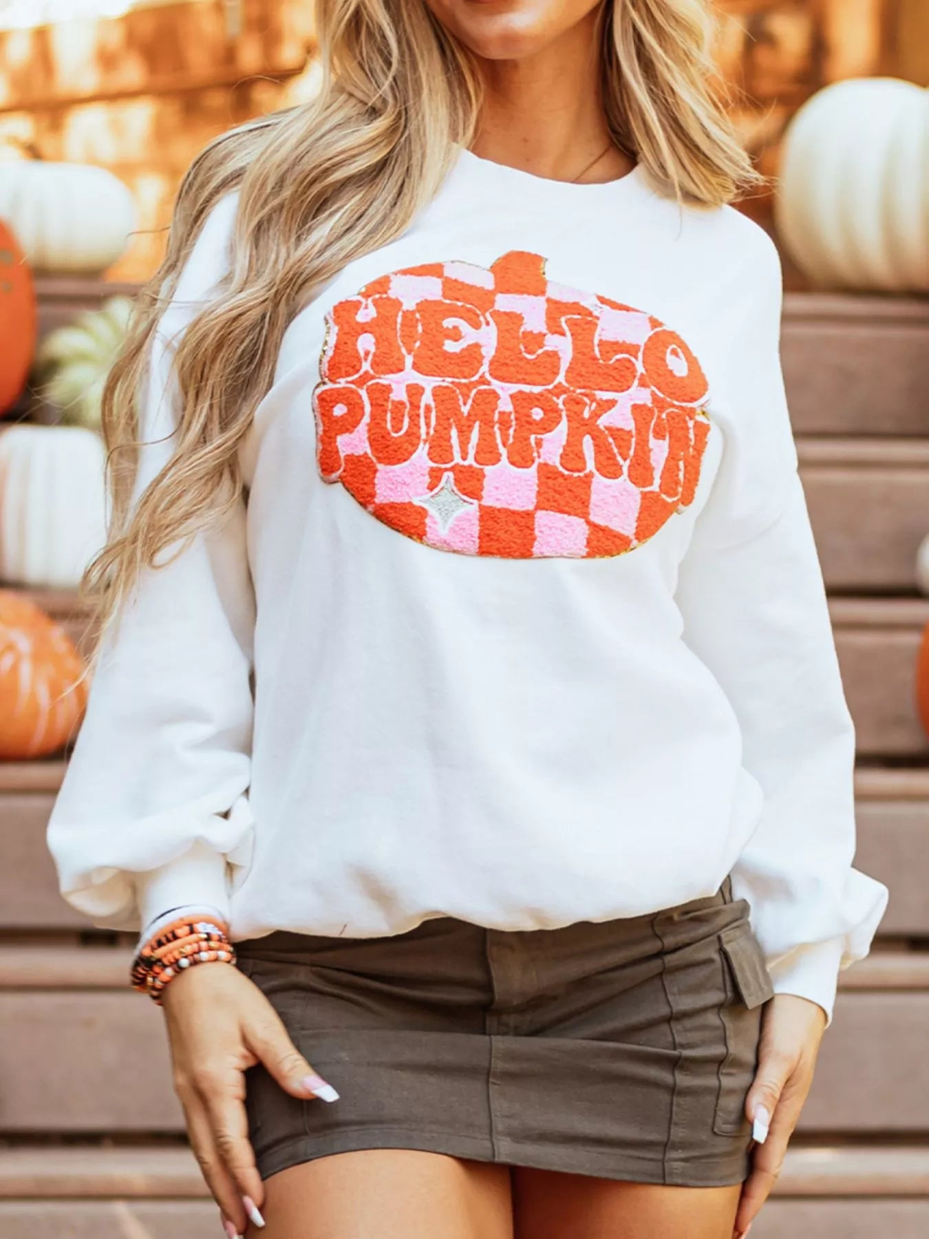 Pumpkin Patched Pattern Long Sleeve Halloween Shirt