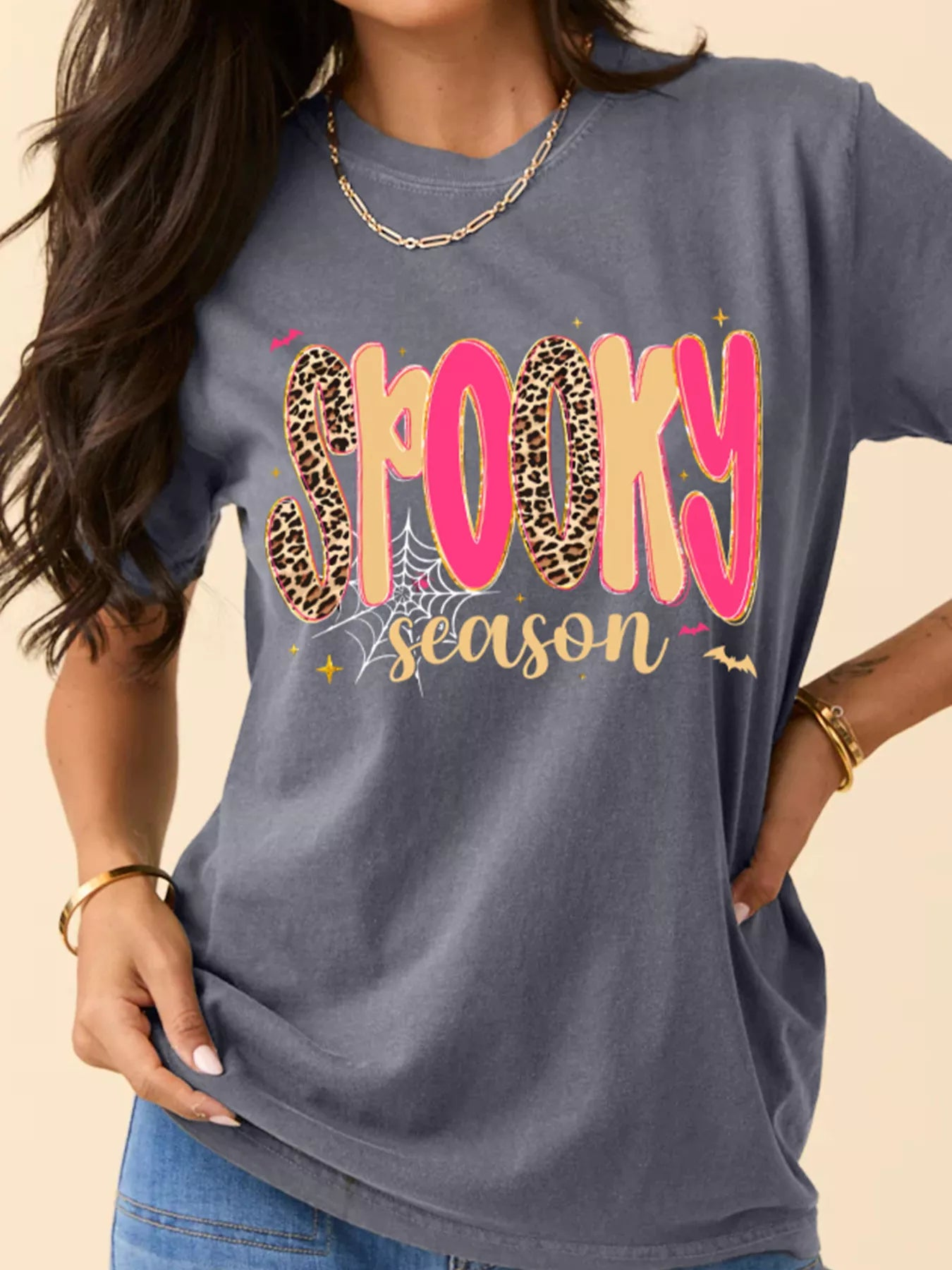 Spooky Halloween Graphic T-Shirt Dark Gray Plus Size