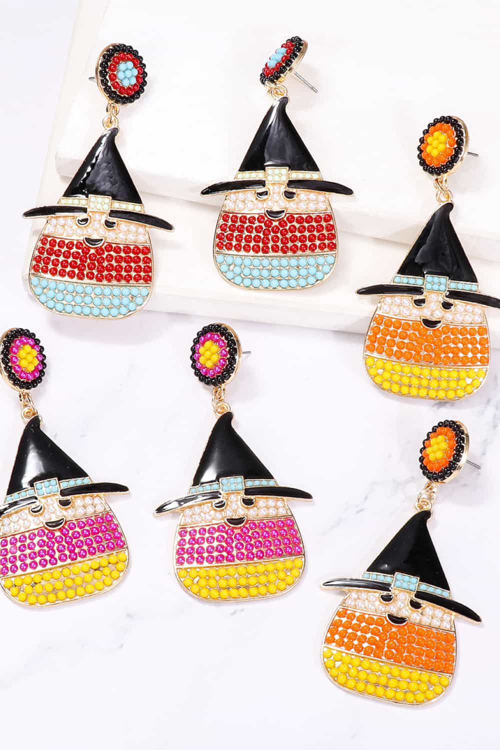Synthetic Pearl Dangle Earrings in Witch Hat Shape