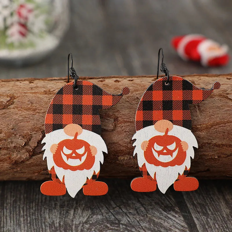 Orange Wooden Dwarfs Pumpkin Earrings - Fall Fashion Jewelry