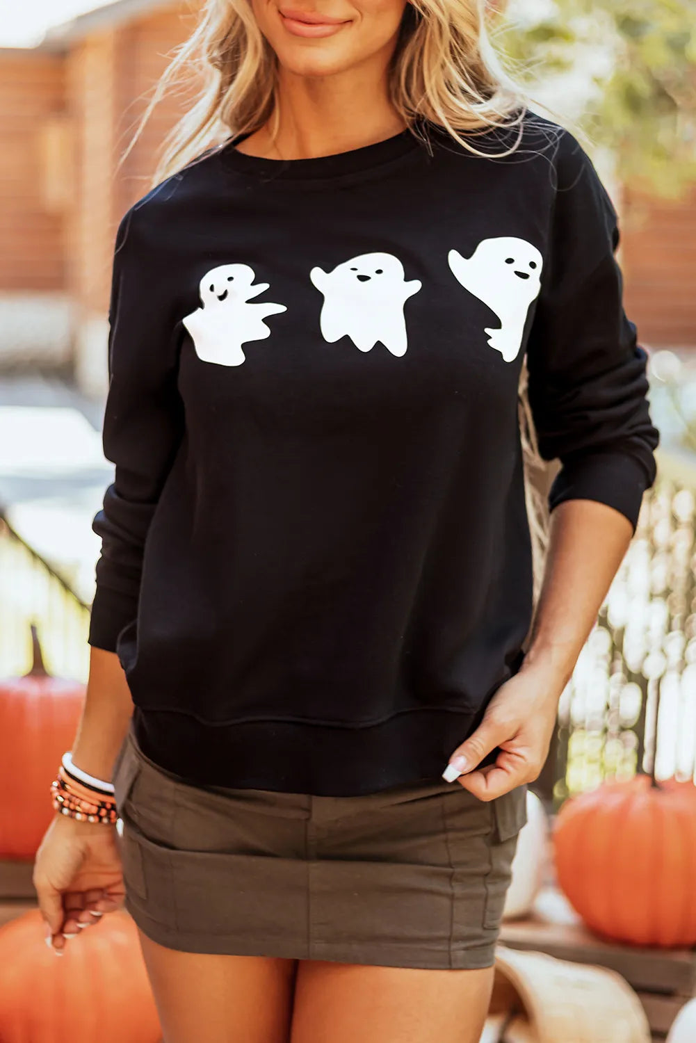 Black Round Neck Long Sleeve Sweater Shirt