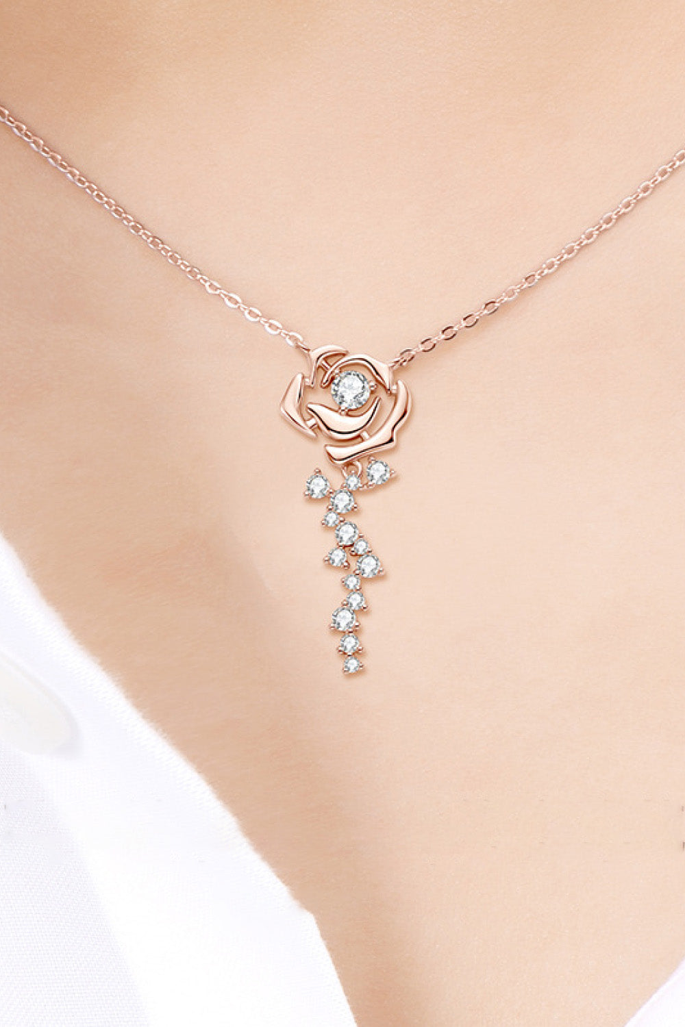 Rose Gold-Plated Flower Pendant Necklace 925 Sterling Silver
