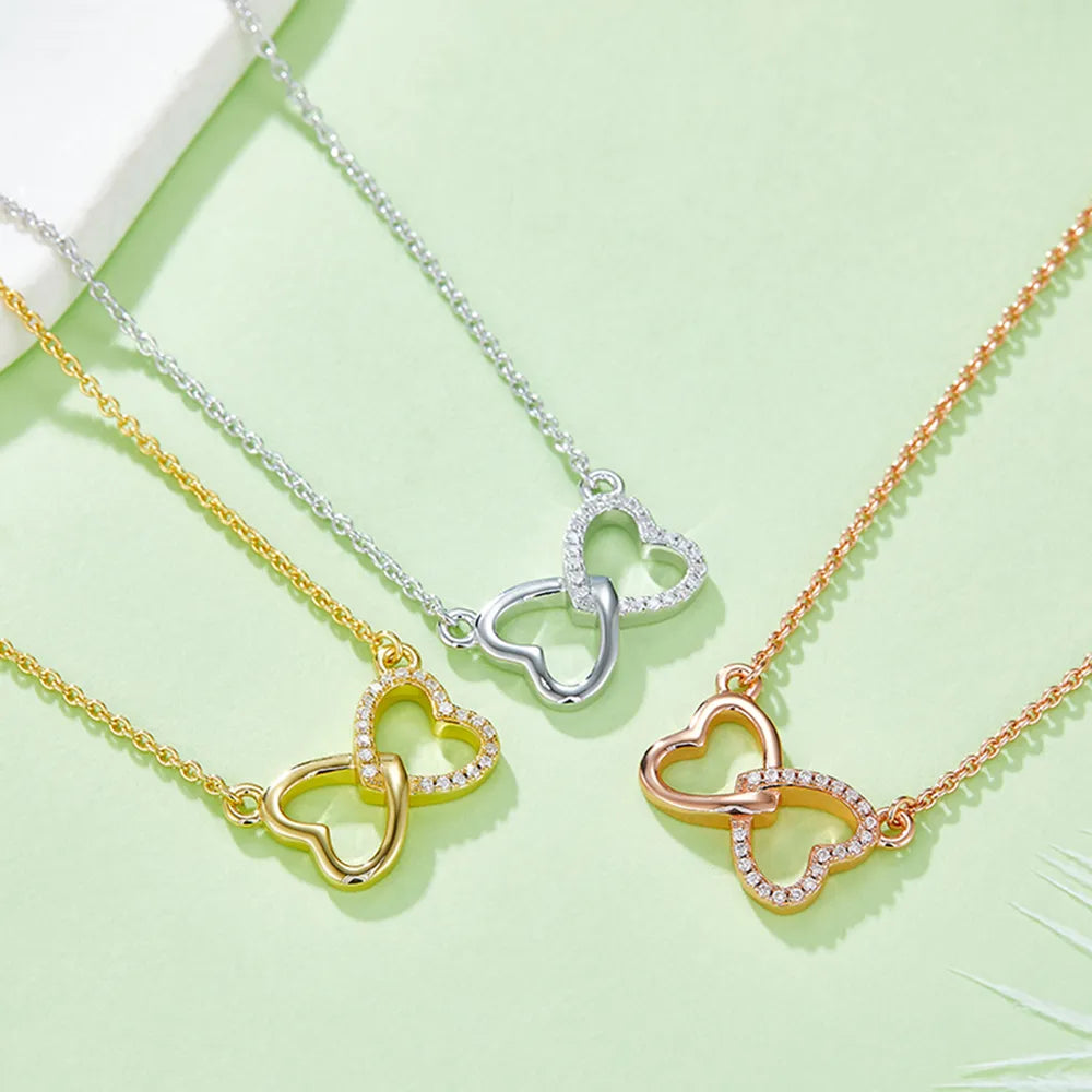 Heart Bow Moissanite Silver Necklace - Elegant Womens Jewelry