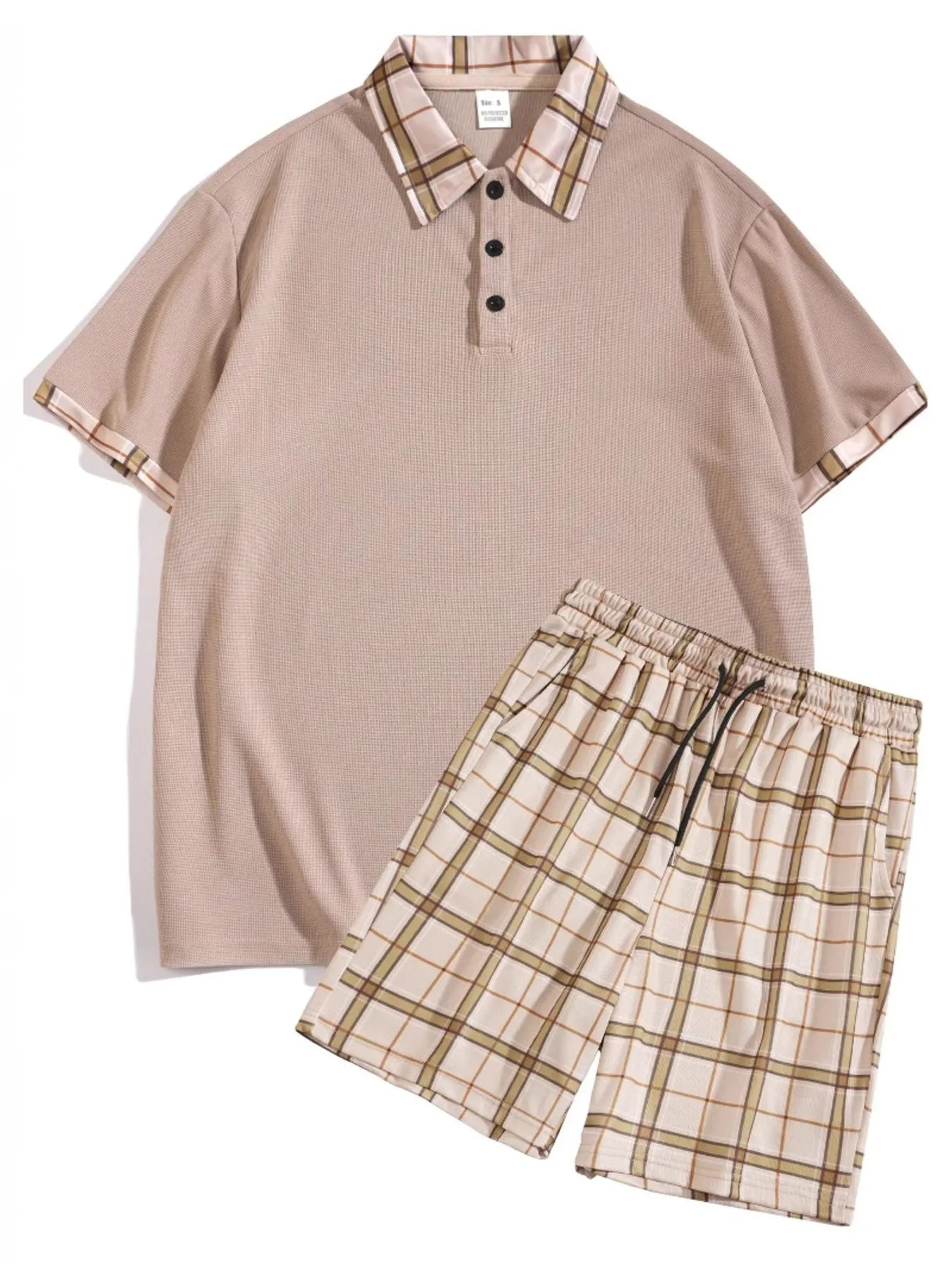 Mens Plaid Polo and Shorts Set - Stylish Casual Matching Outfit