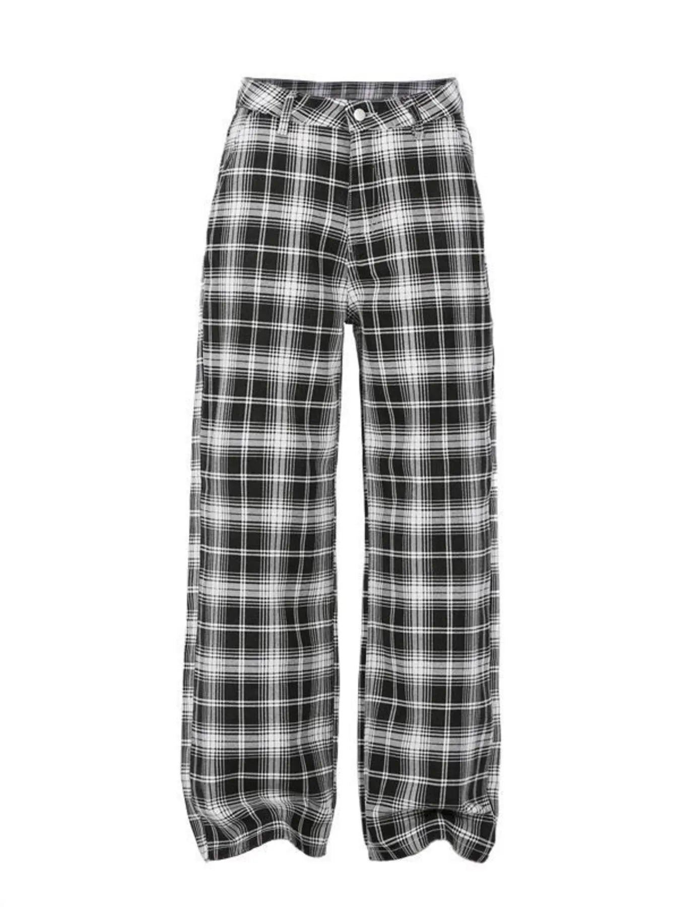 Plaid Drawstring Wide Leg Cotton Pants