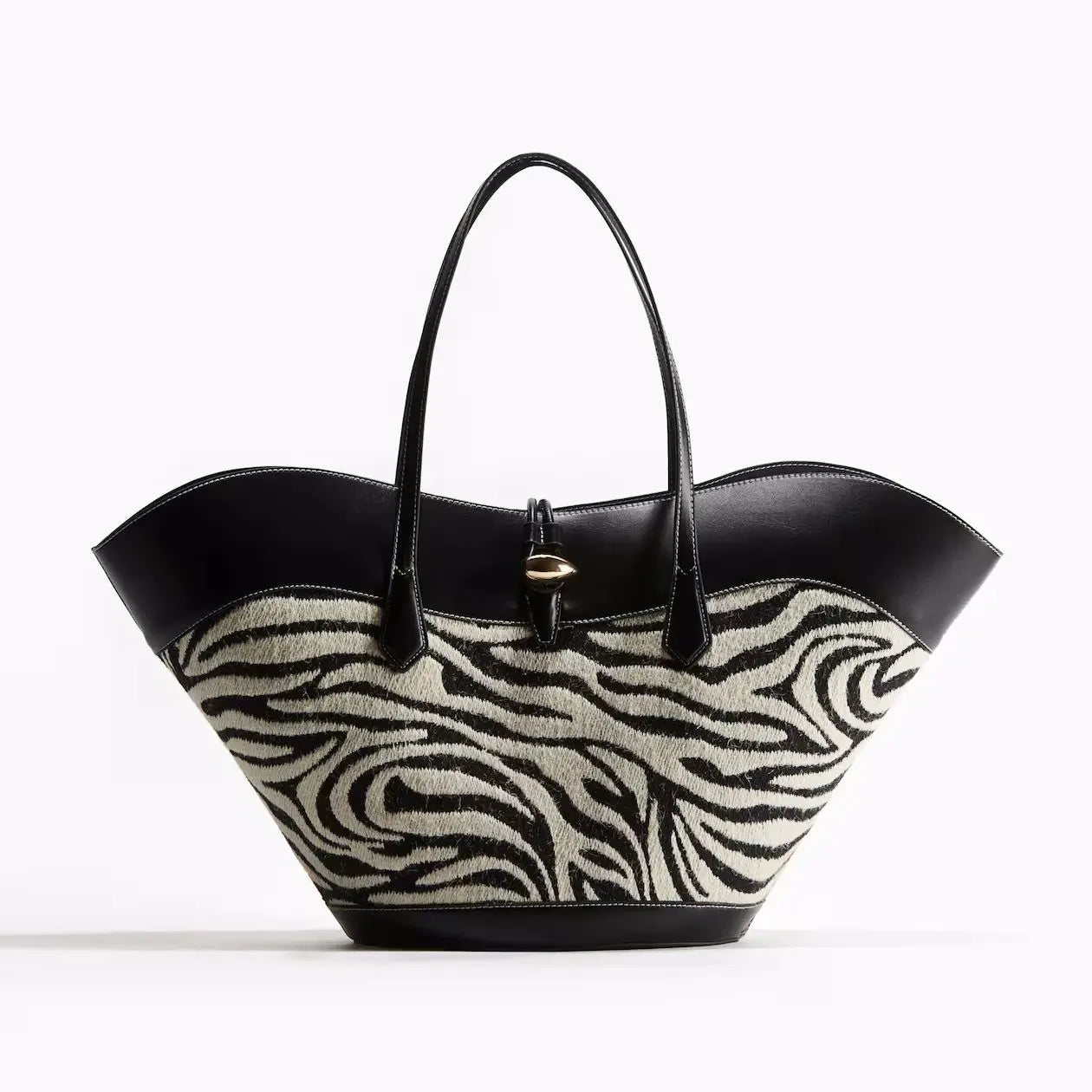 Zebra Print Wool & Leather Shopper Bag - Stylish & Functional