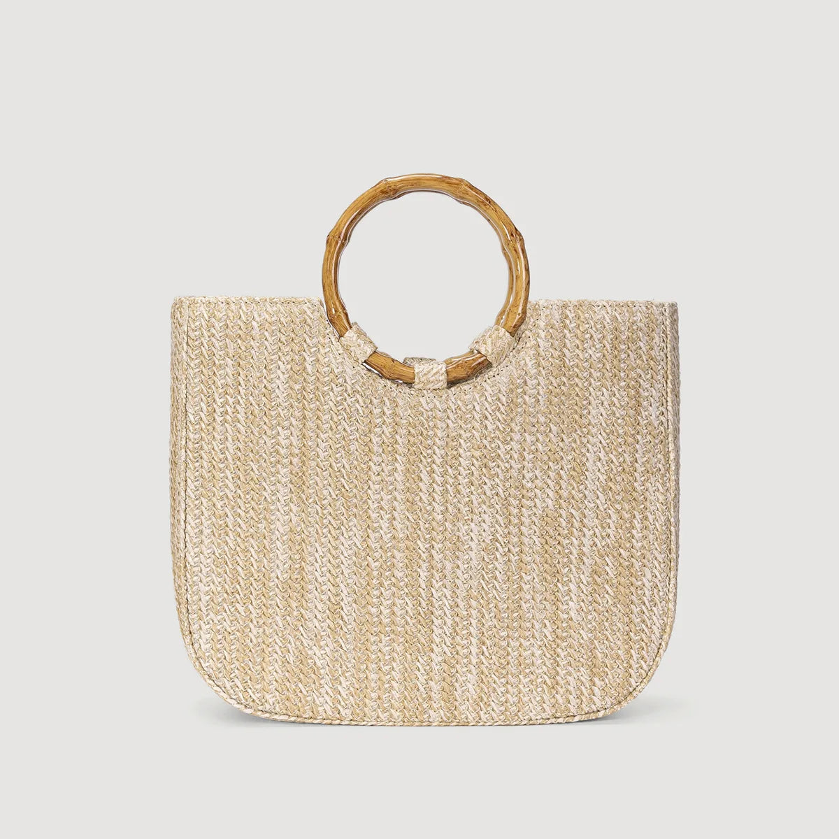 Khaki Bamboo Handle Handbag - Tropical Charm & Versatile Style