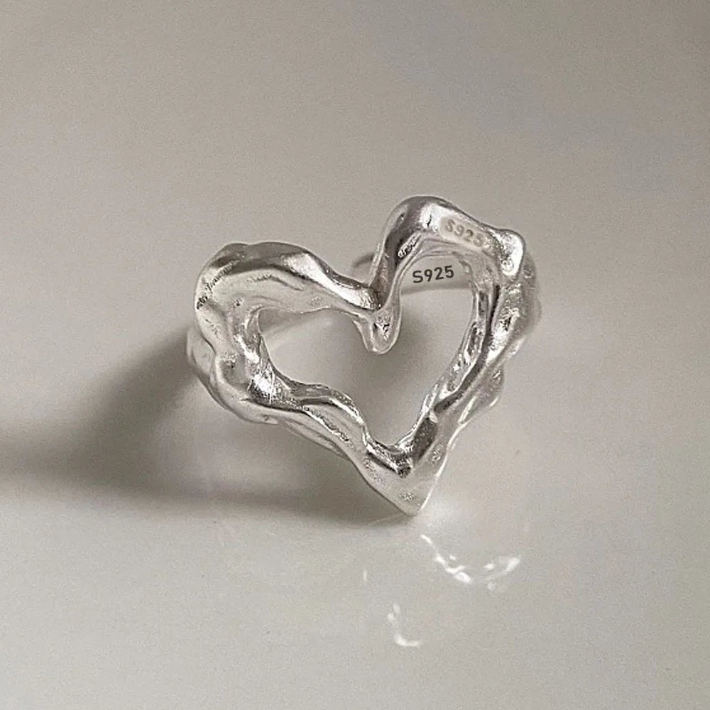 Heart Charm 925 Silver Stackable Ring - Romantic Minimalist Style