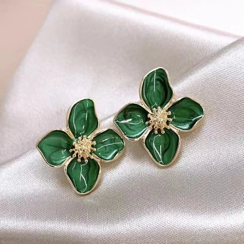 Colorful Glaze Flower Stud Earrings - Lightweight Floral Jewelry