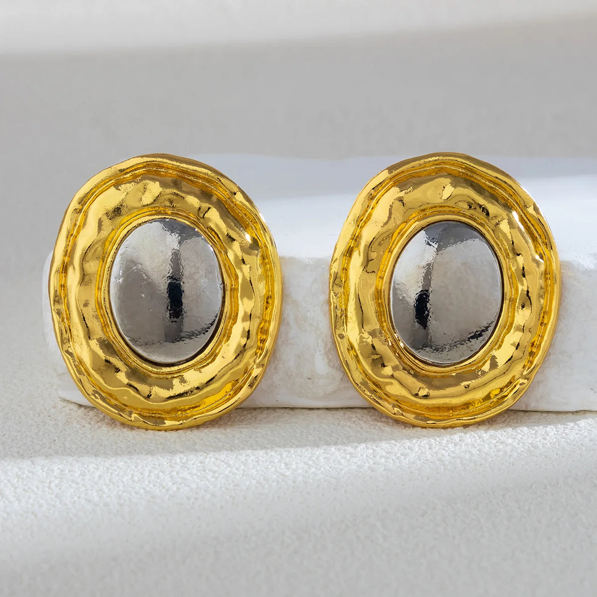 Elegant Oval Stud Earrings in Silver or Gold