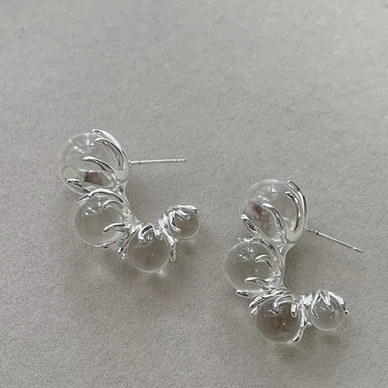Silver Transparent Bead Drop Earrings - Stylish Jewelry Accessory