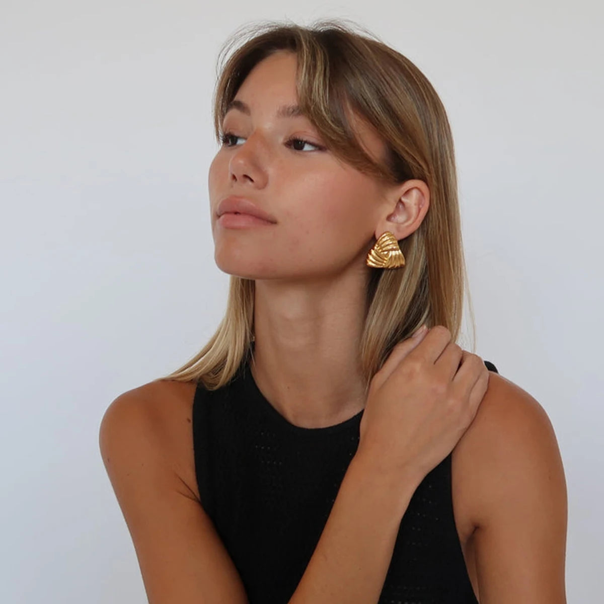 Chic Texture Gold Triangle Earrings