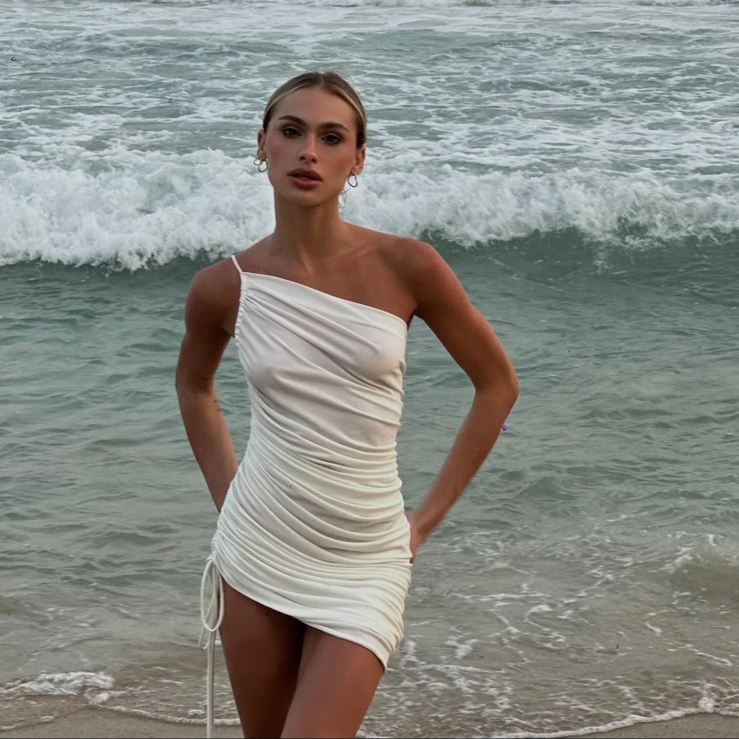 White Pleated Mini Dress with Adjustable Straps