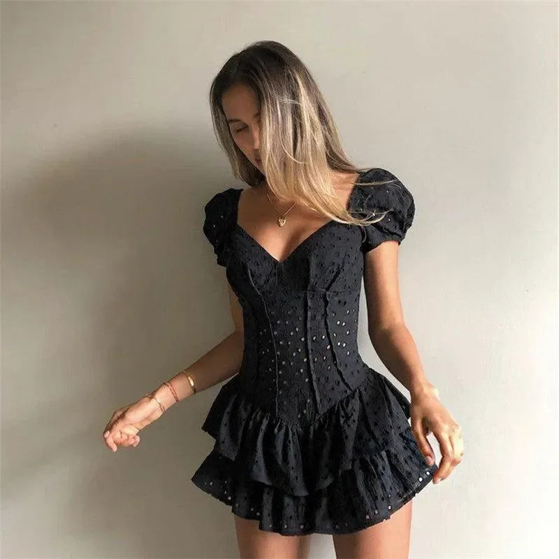Chic Square Neck Ruffle Mini Dress | Lightweight & Versatile