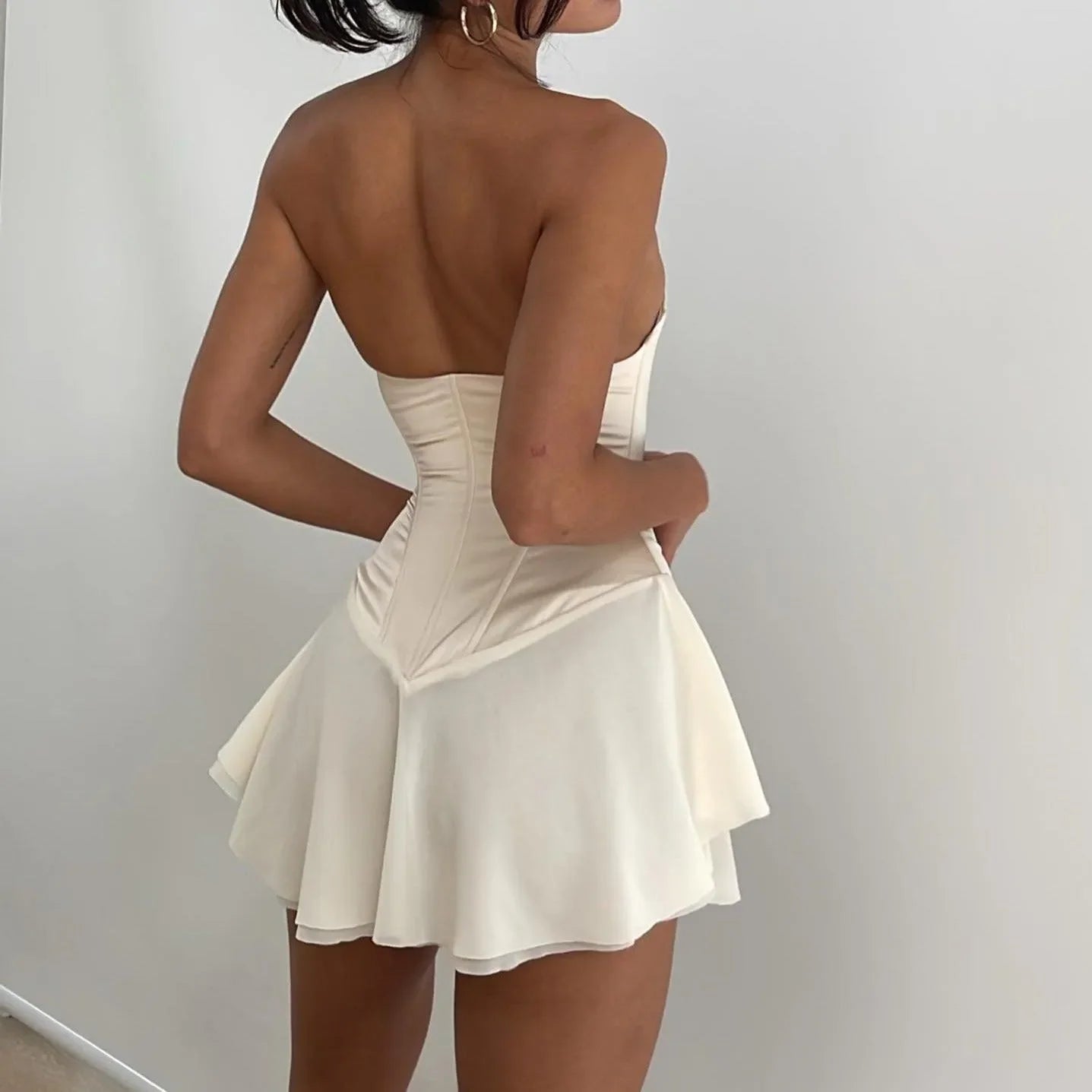 Chic Ivory Lace-Up Corset Mini Dress