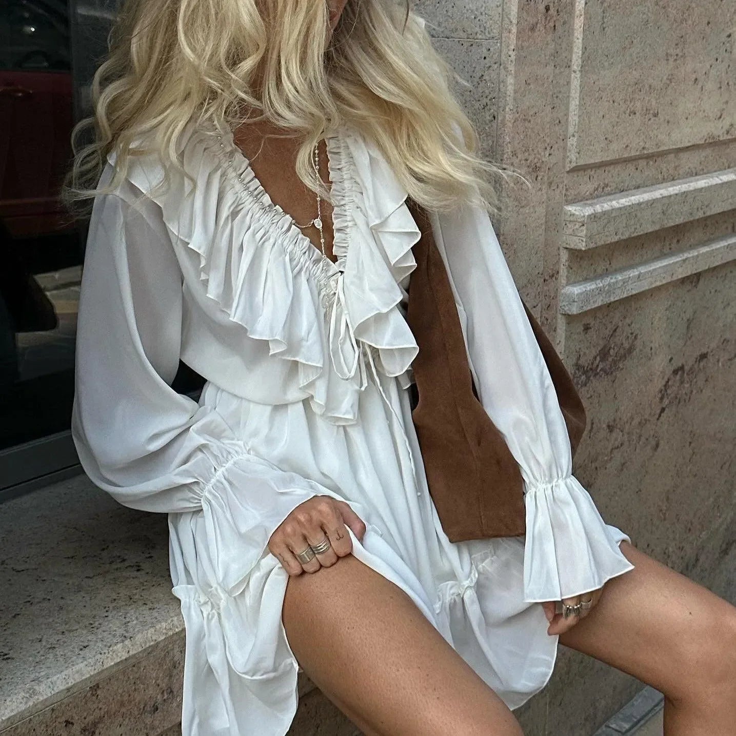 Chic White Ruffle Mini Dress for Stylish Summer Events