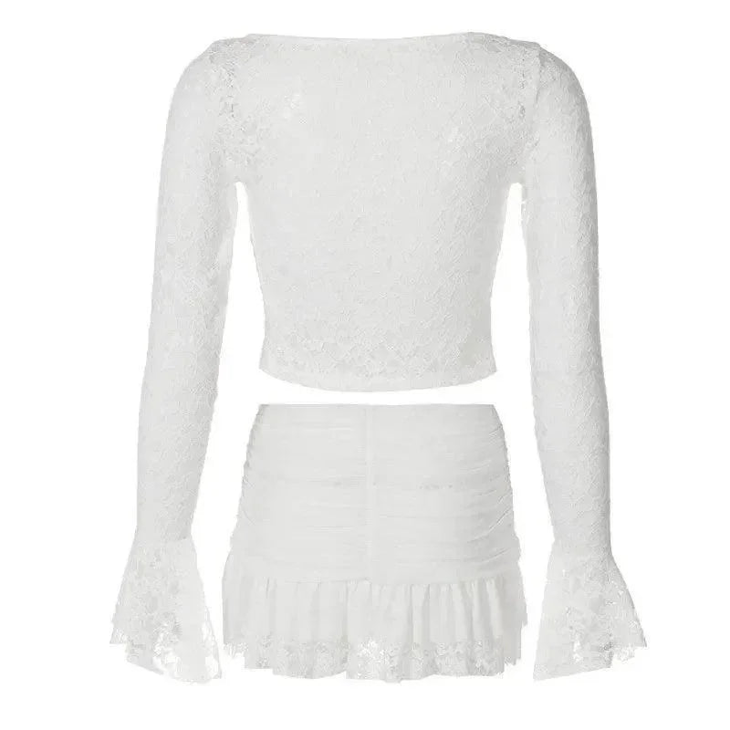Elegant Sheer Lace 2-Piece Set Ivory for Women