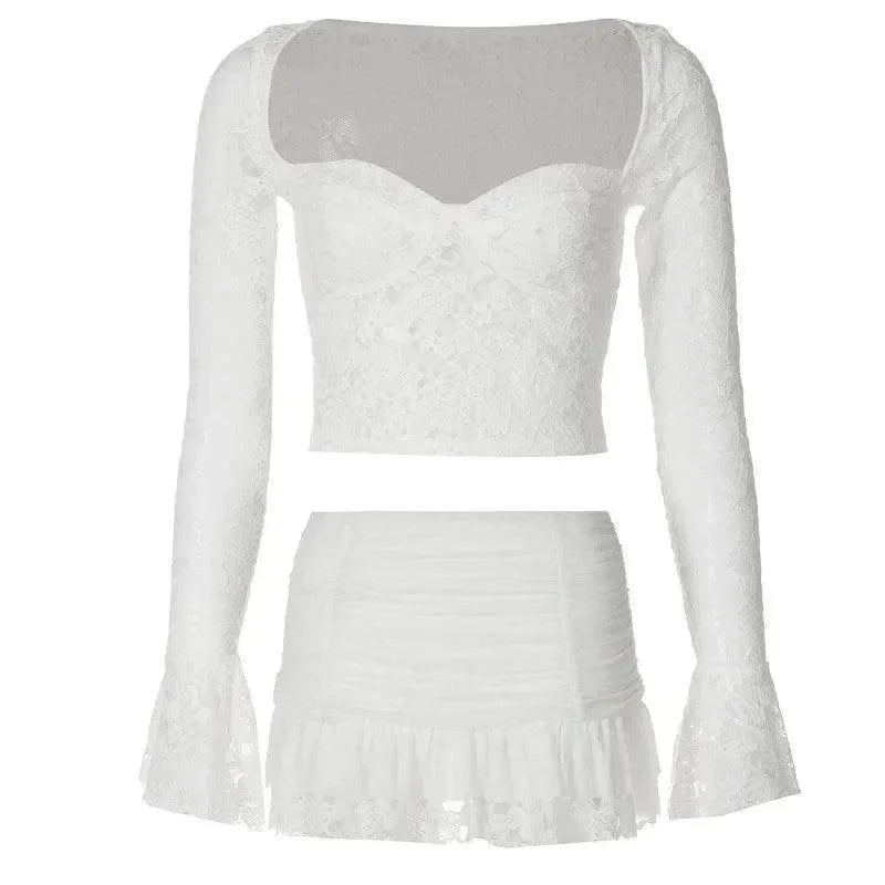 Elegant Sheer Lace 2-Piece Set Ivory for Women