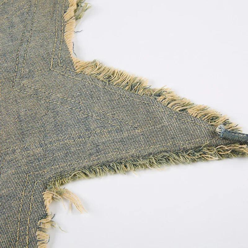 Denim Raw Star Cropped Halter Top - Stylish & Versatile