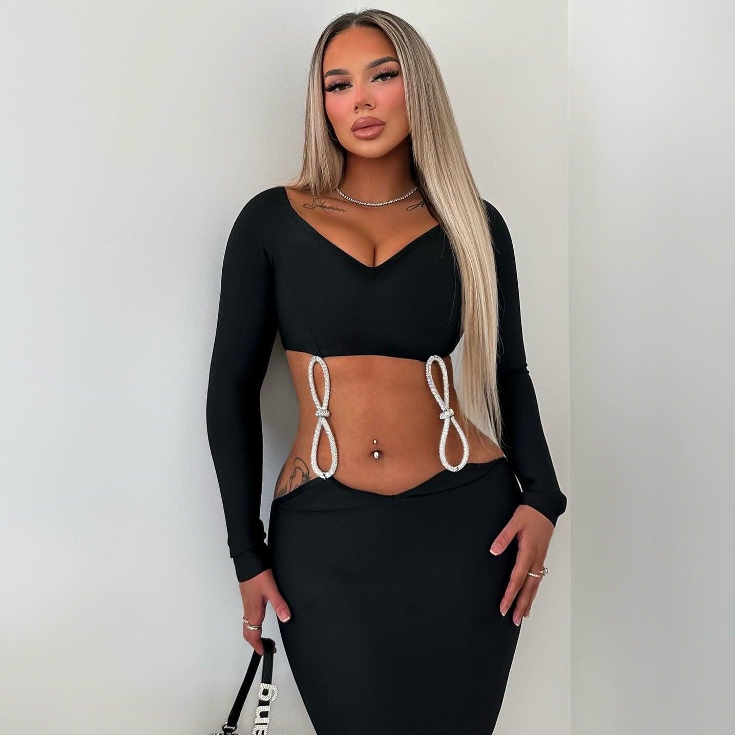Elegant Black Bow Off-Shoulder Bandage Midi Dress