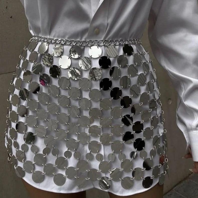 Sequin Embellished Mini Skirt - Silver Party Style