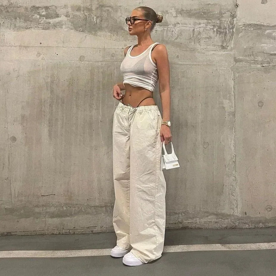Cotton Relaxed Fit Drawstring Pants for Casual Outings