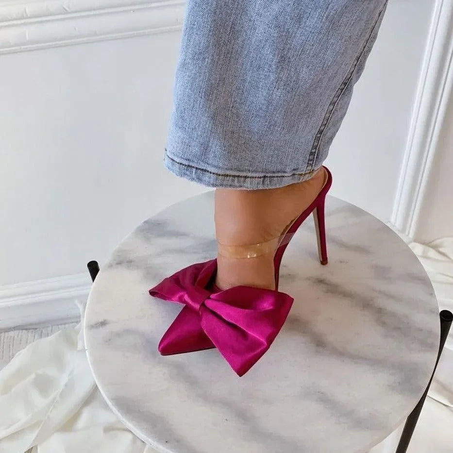 Elegant Bow Stiletto Heels - Satin Finish