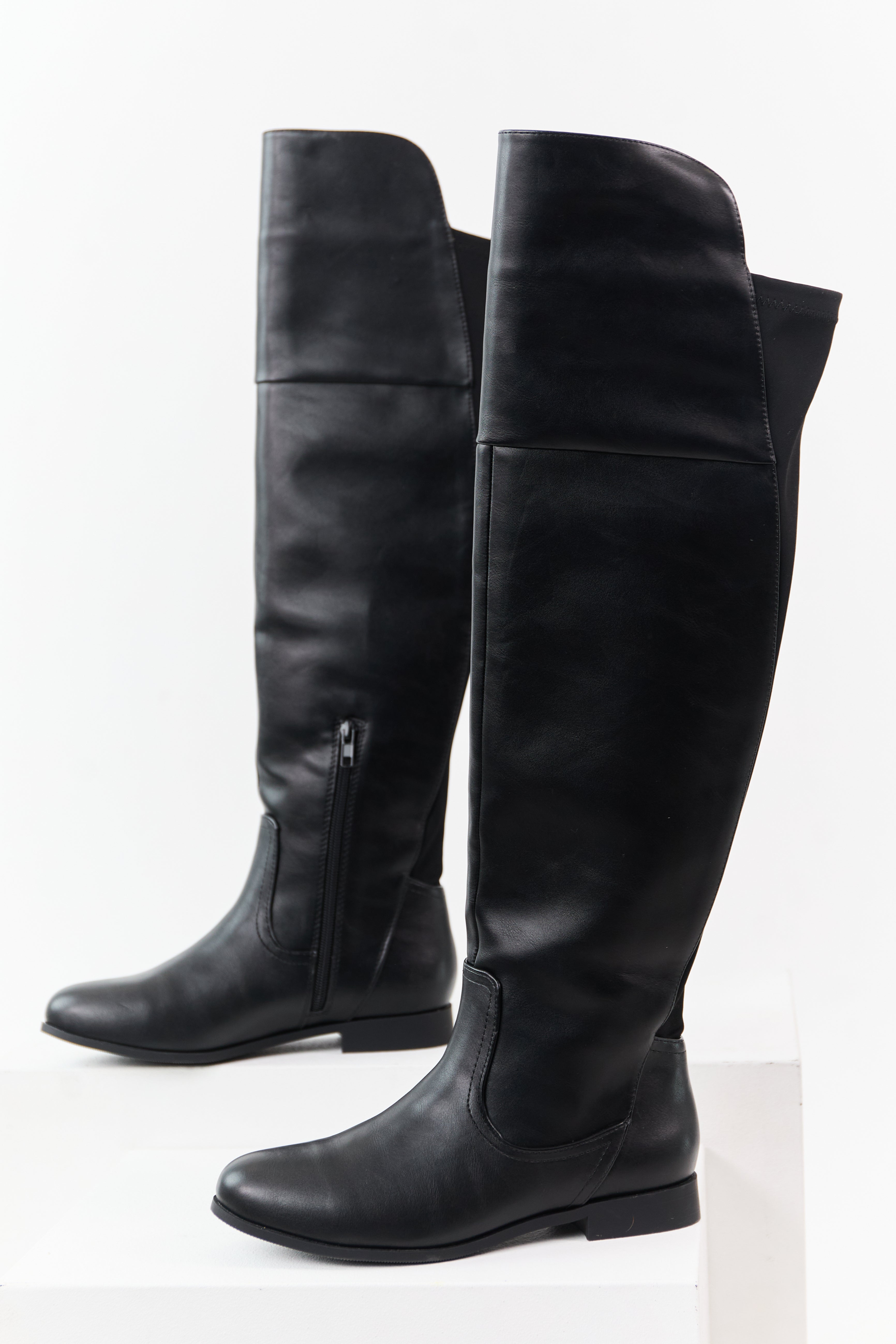 Faux Leather Over-the-Knee Black Boots - Trendy Fall Footwear
