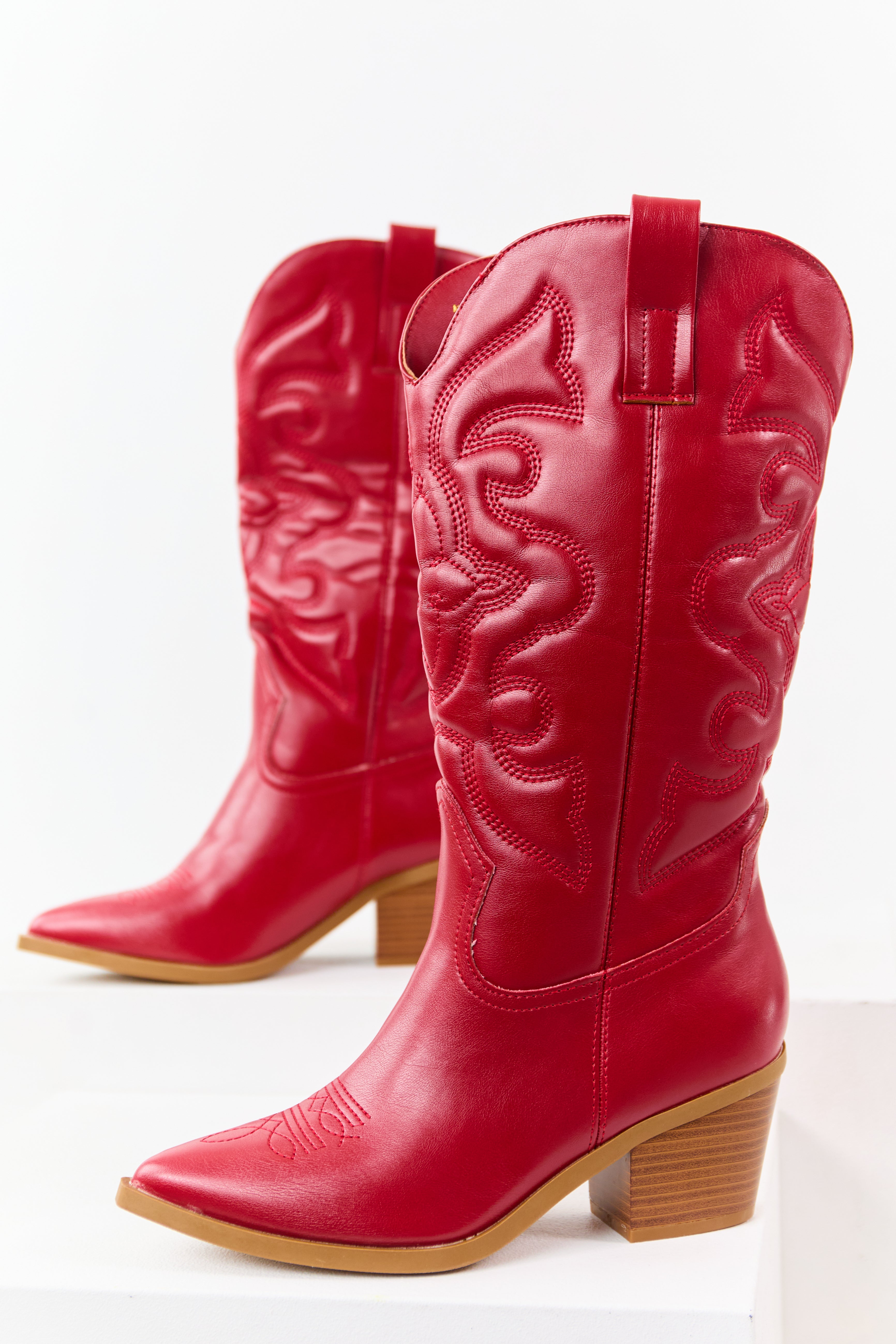 Western Style Faux Leather Cowboy Boots in Brown