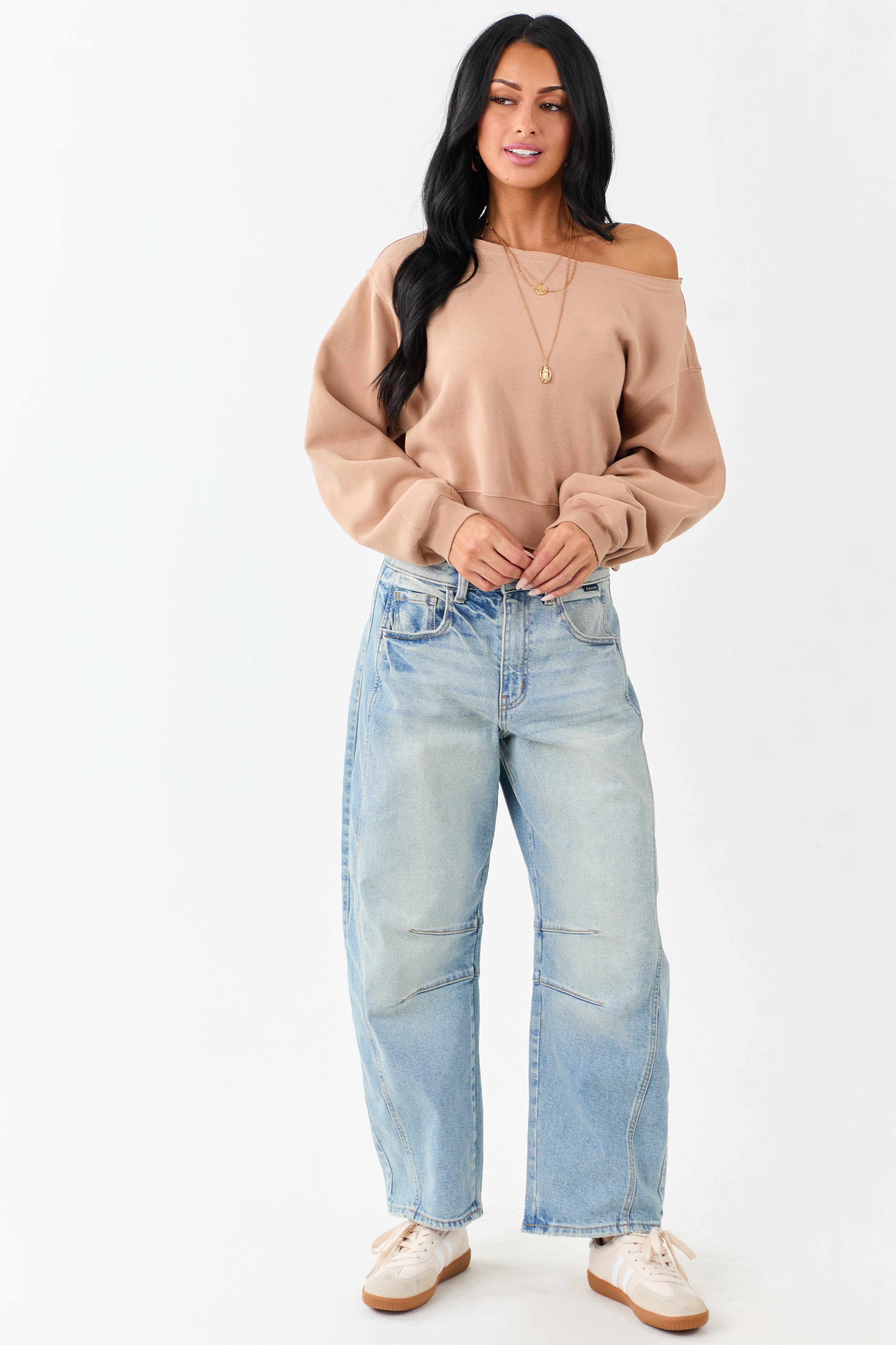 Neutral Boat Neck Box Pullover Sweater