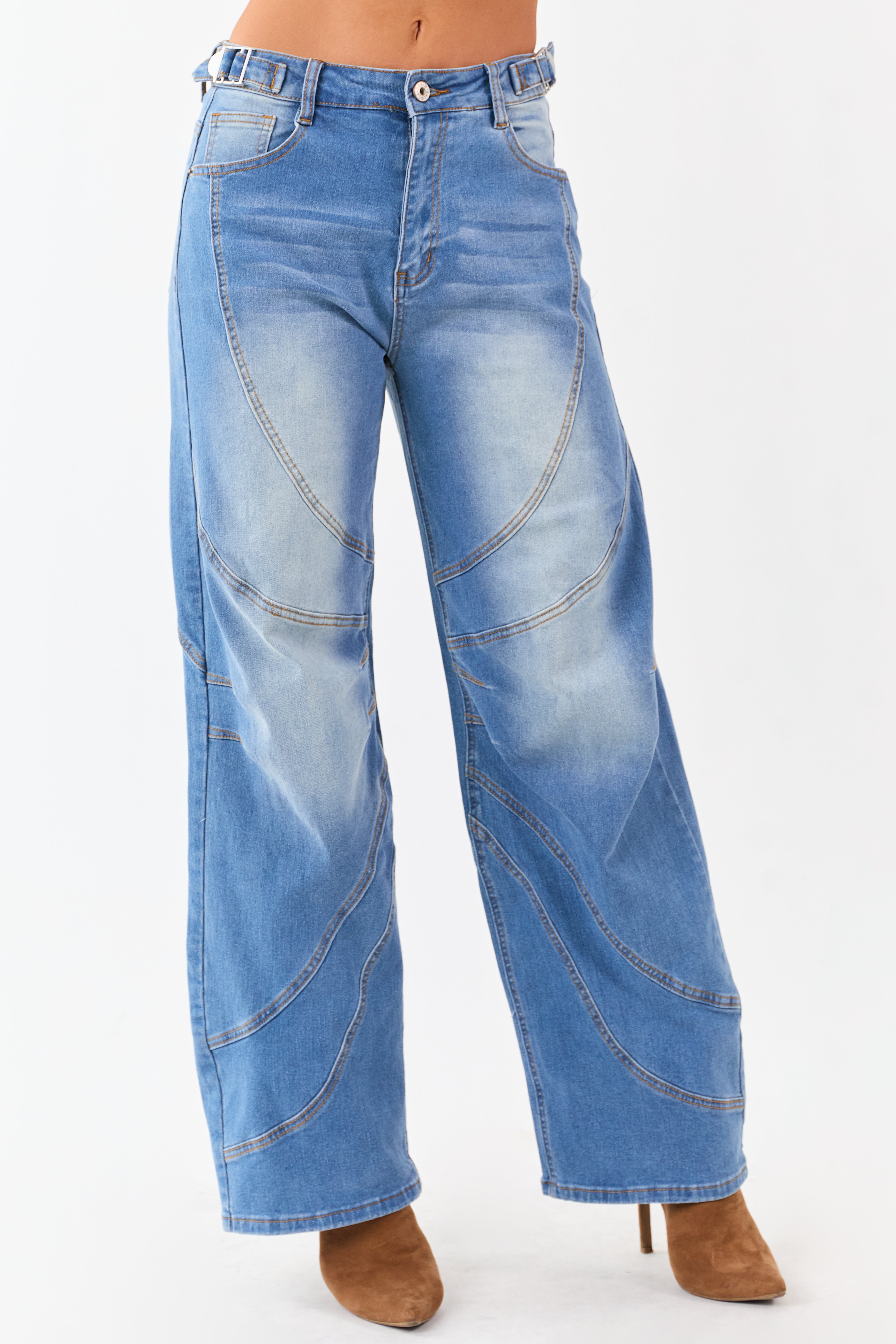 Blue Stone Wash Wide Leg Denim Jeans