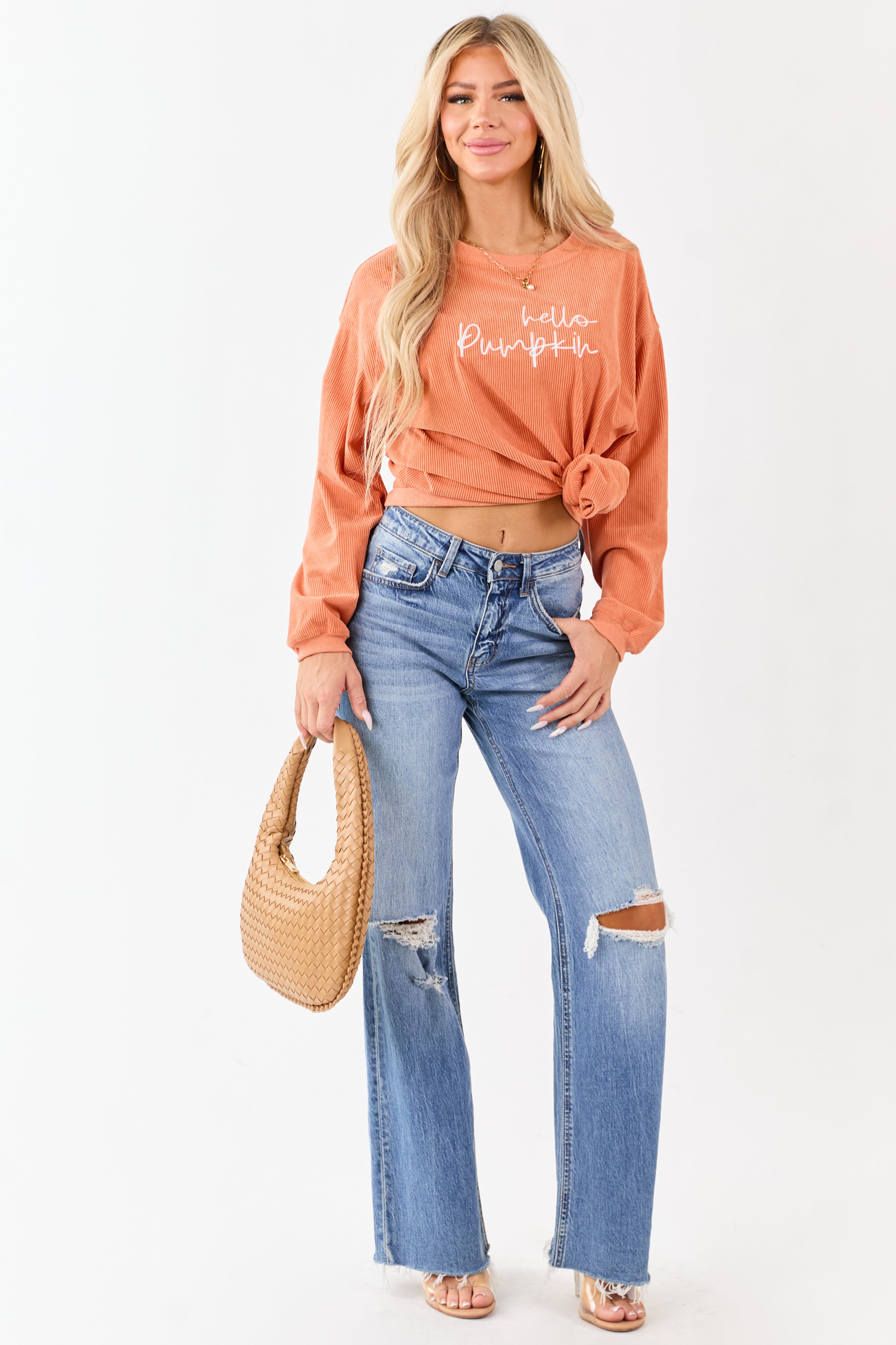 Orange Graphic Corduroy Sweatshirt - Cozy Seasonal Essential