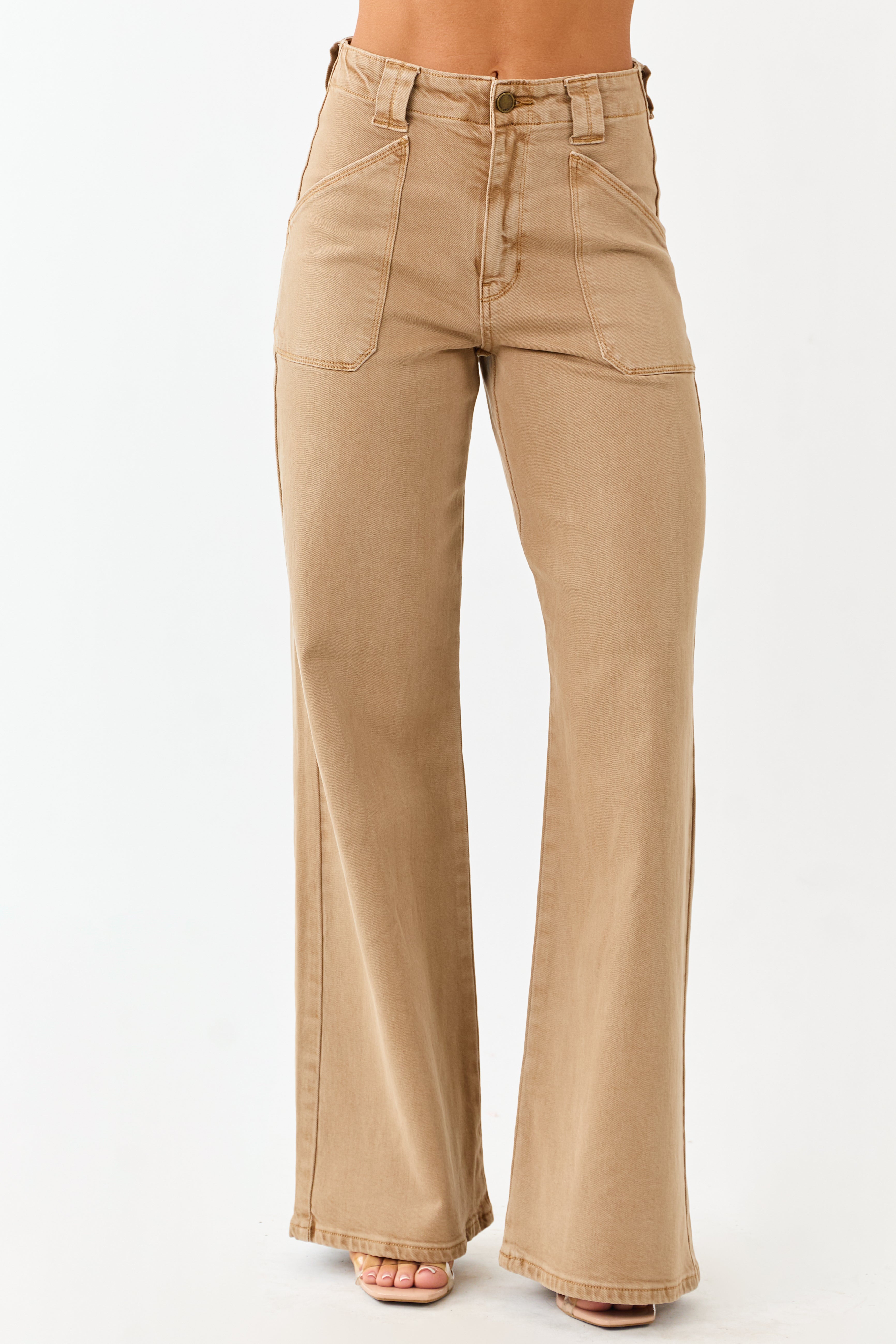 High Rise Wide Leg Stretchy Jeans in Peanut Washed Finish