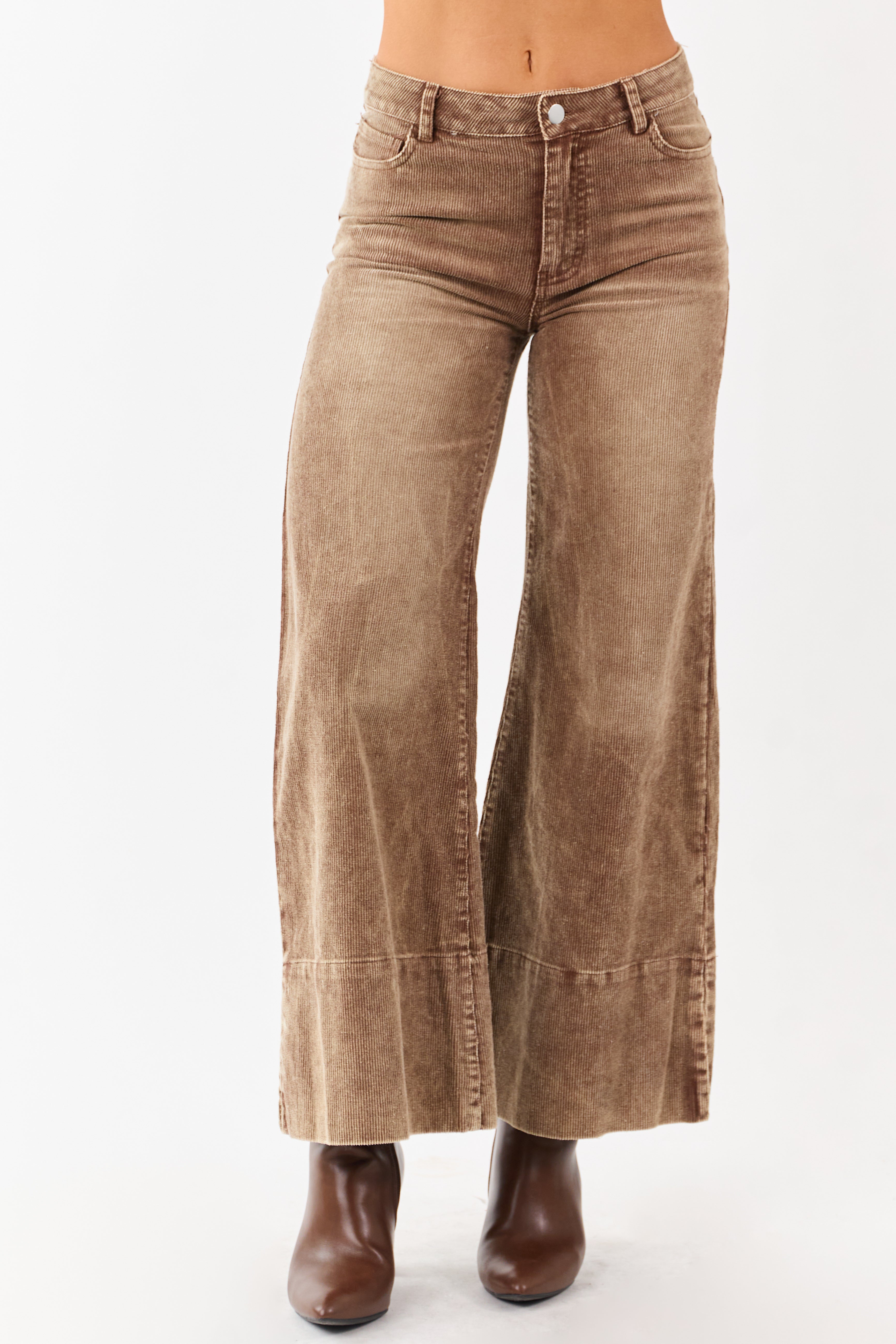 Brown Corduroy Wide Leg Pants - Retro Vintage Style