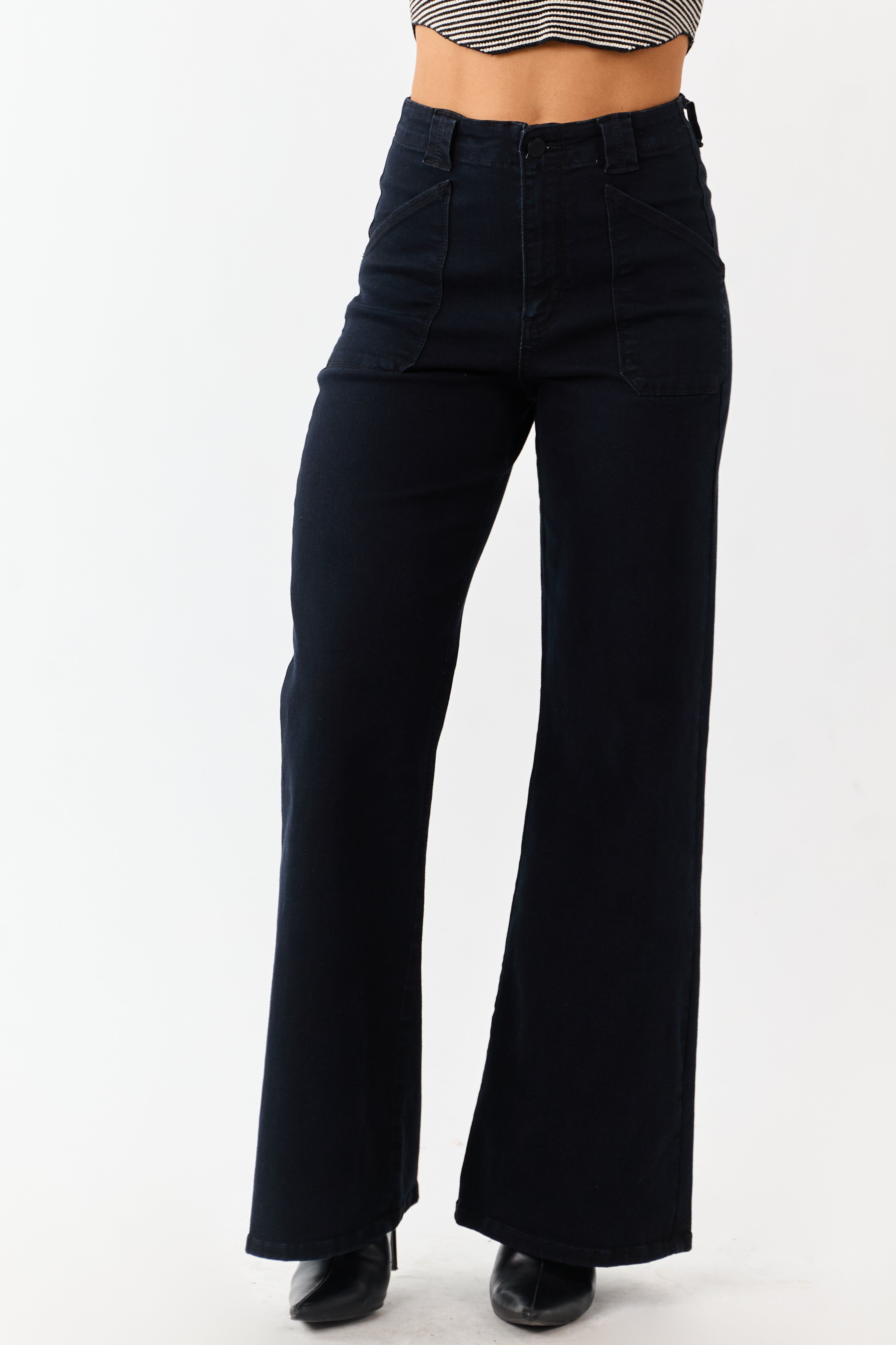 Black Wide Leg High Rise Stretchy Jeans