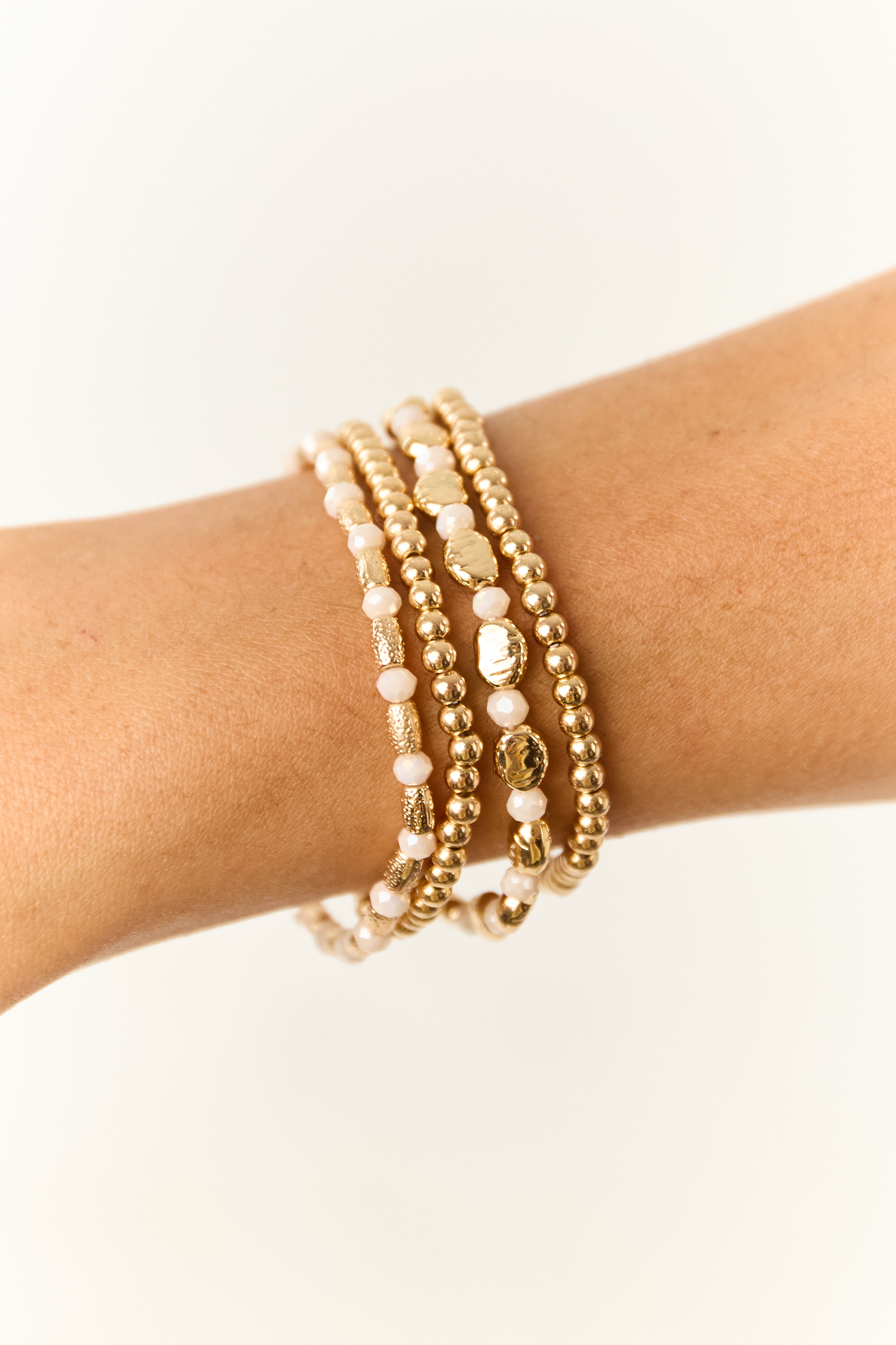 Elegant Ivory and Gold Beaded Bracelet Set