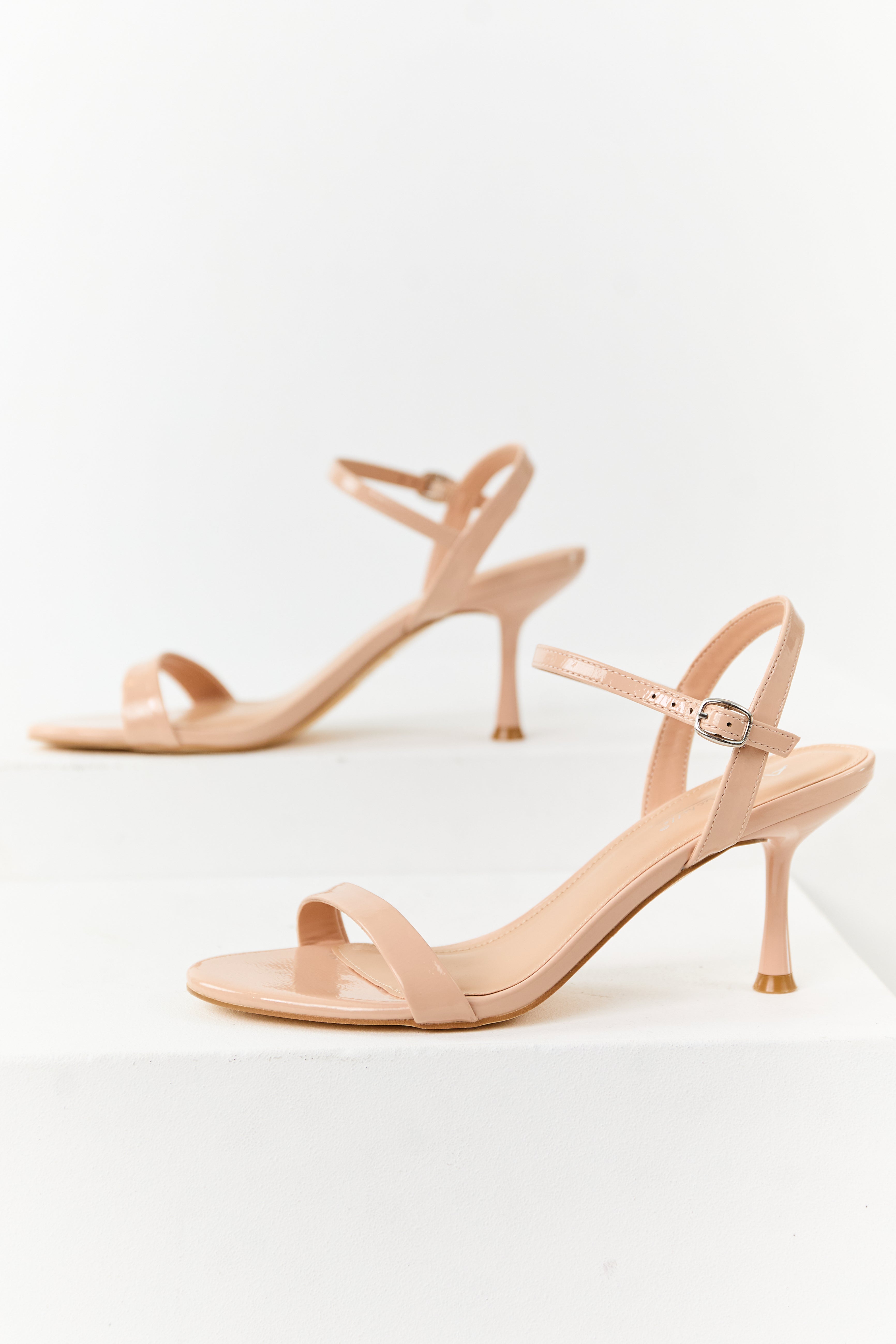Taupe Faux Leather Ankle Strap Stiletto Heels