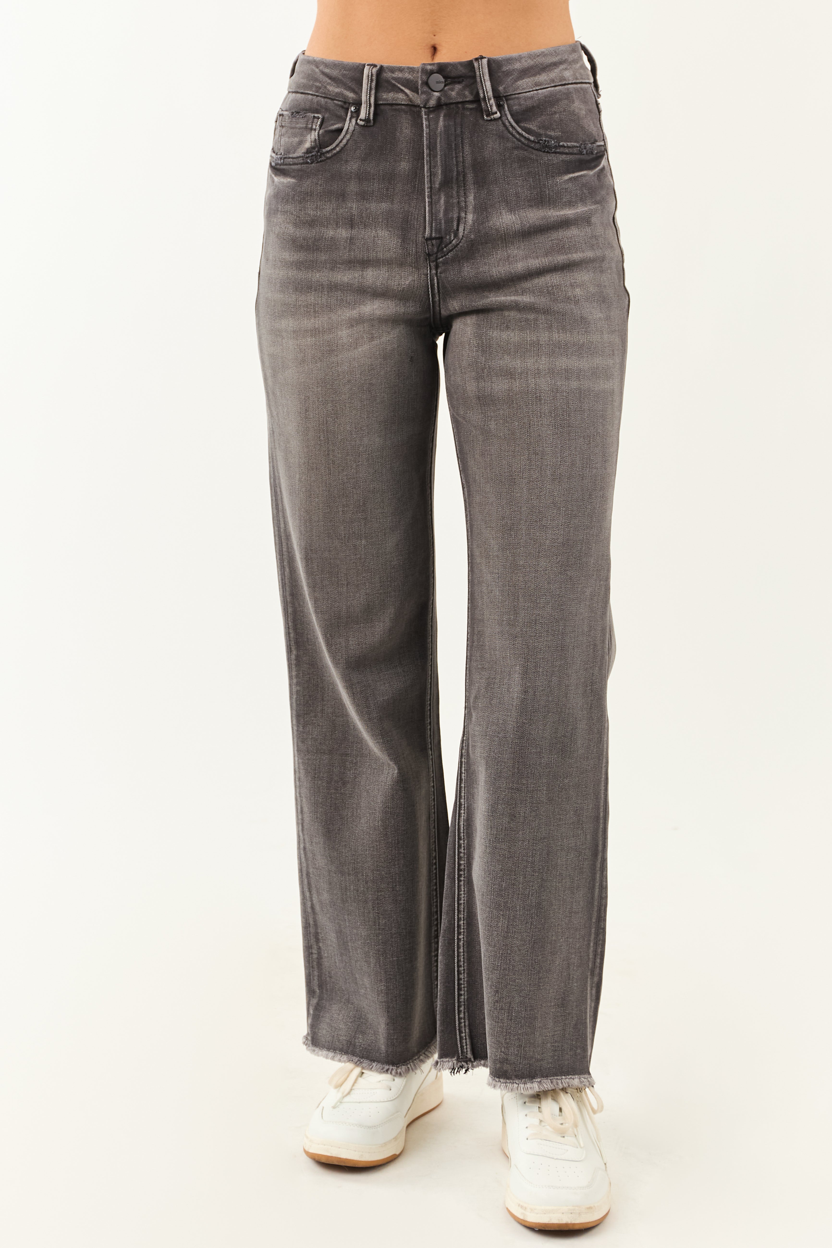 Graphite Wide Leg Stretchy Denim Jeans | High Rise Mica Denim