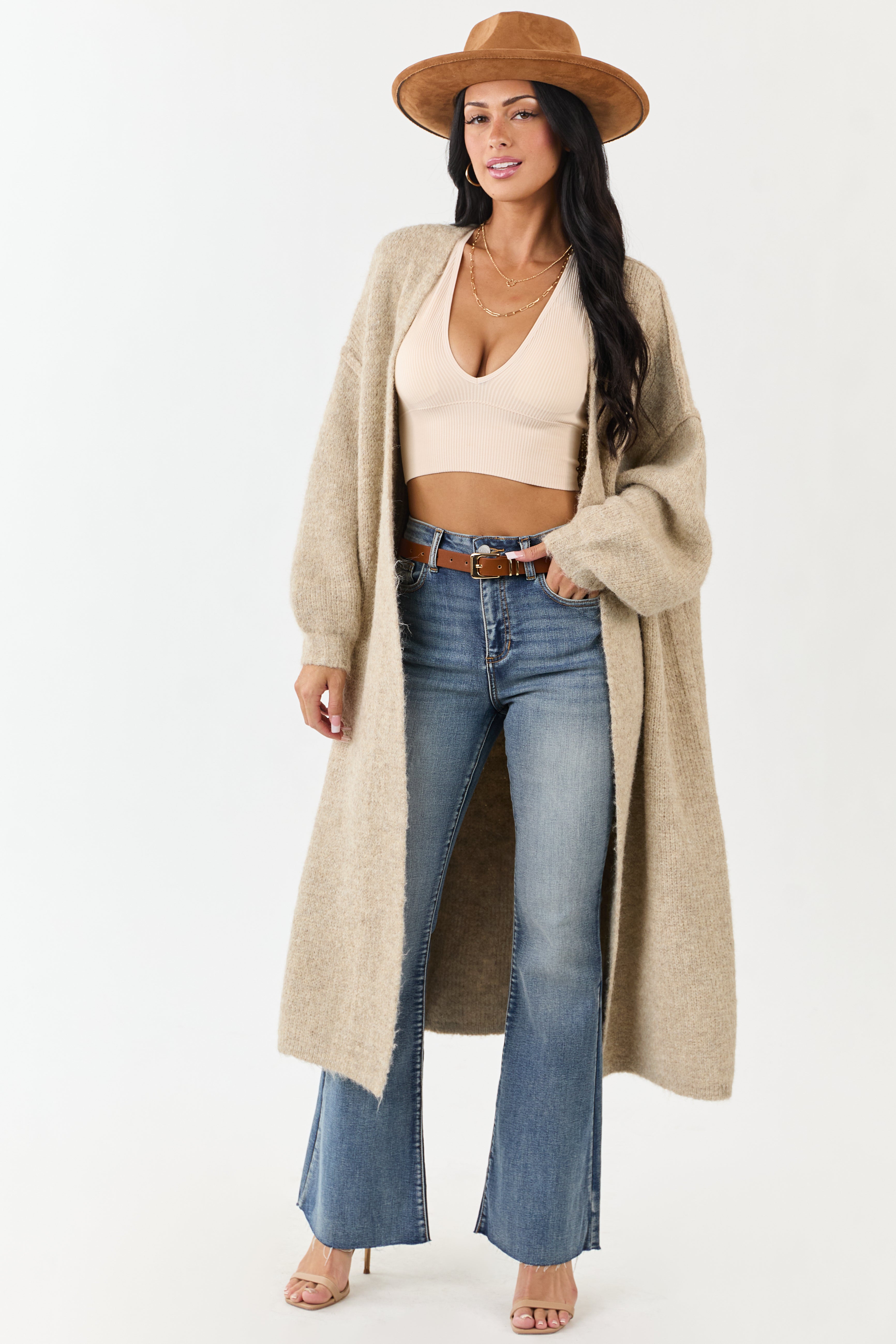Taupe Knit Duster Cardigan - Fall Mix-and-Match Style