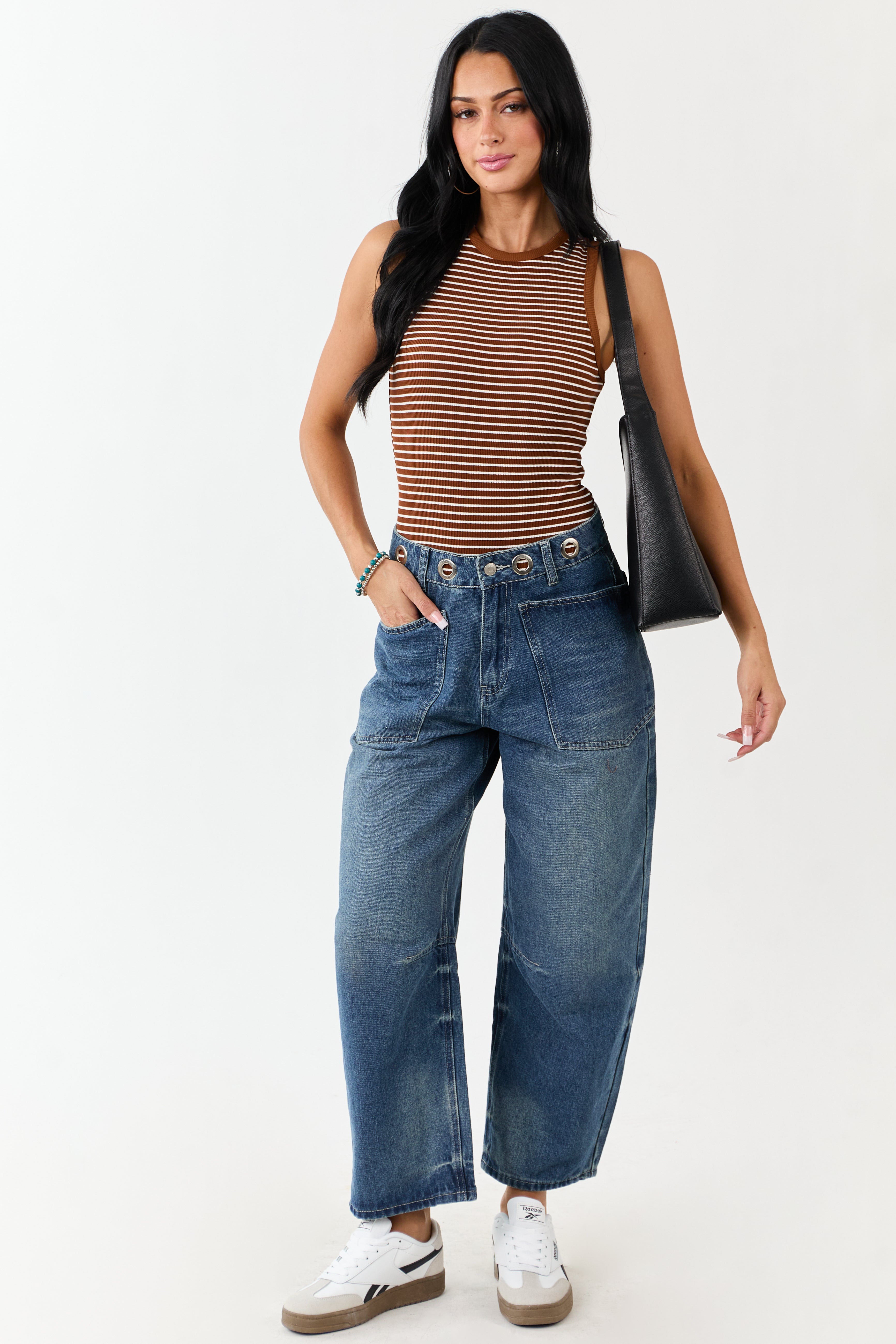 Vintage High Rise Drawstring Barrel Jeans