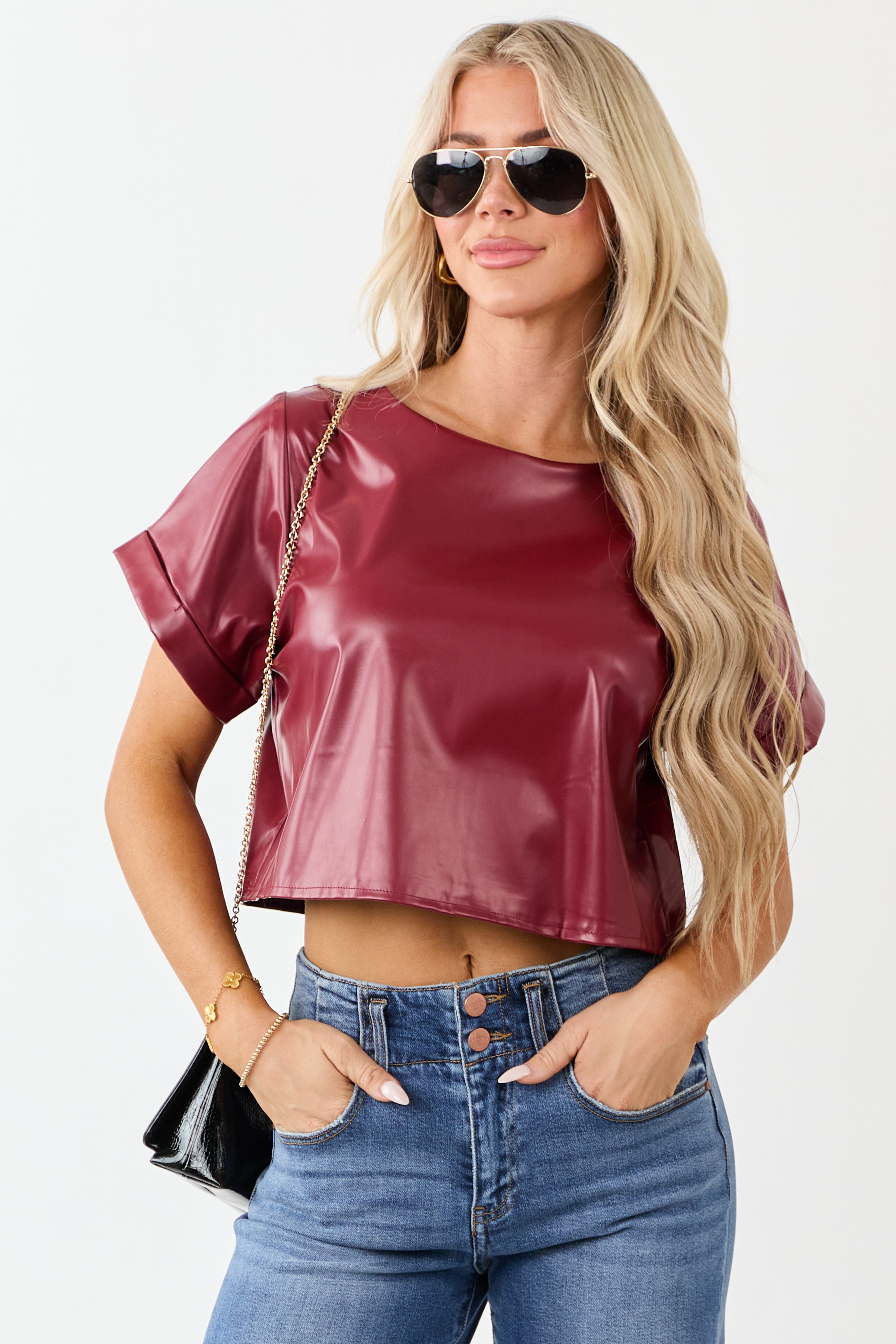 Red Faux Leather Boxy Fit Crop Top
