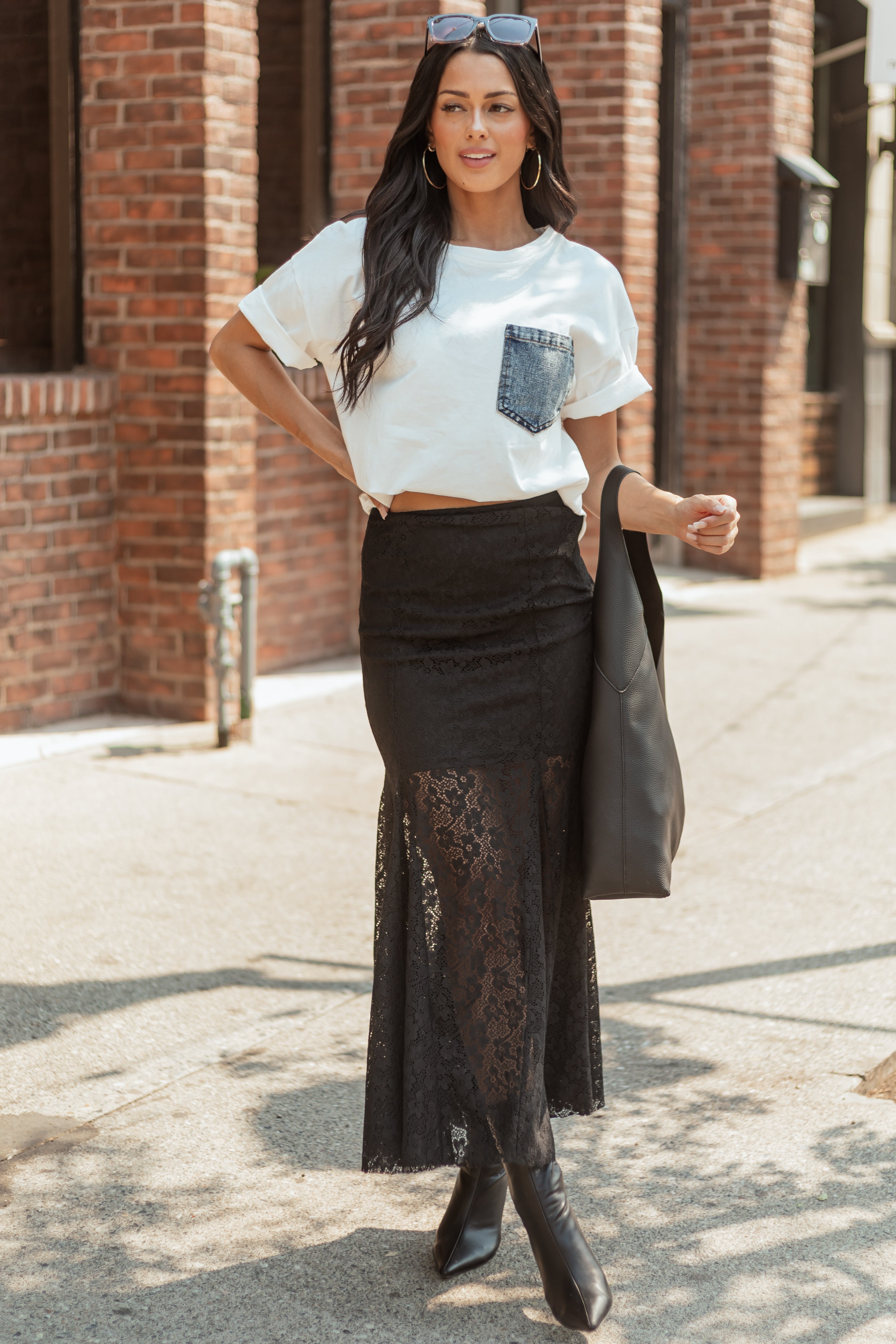 Elegant Black Lace Mermaid Maxi Skirt