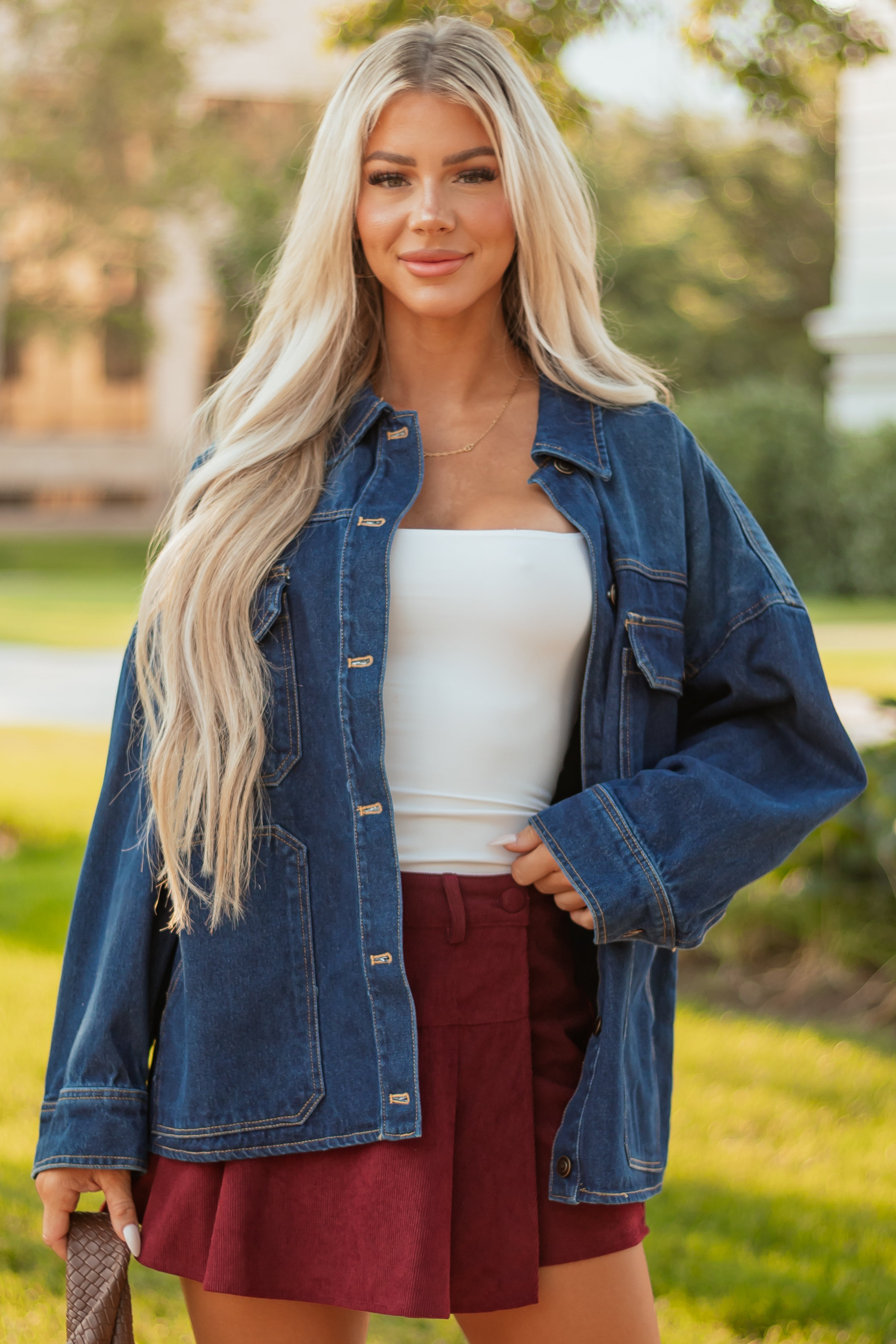 Denim Button Down Jacket in Dark Wash - Classic Style
