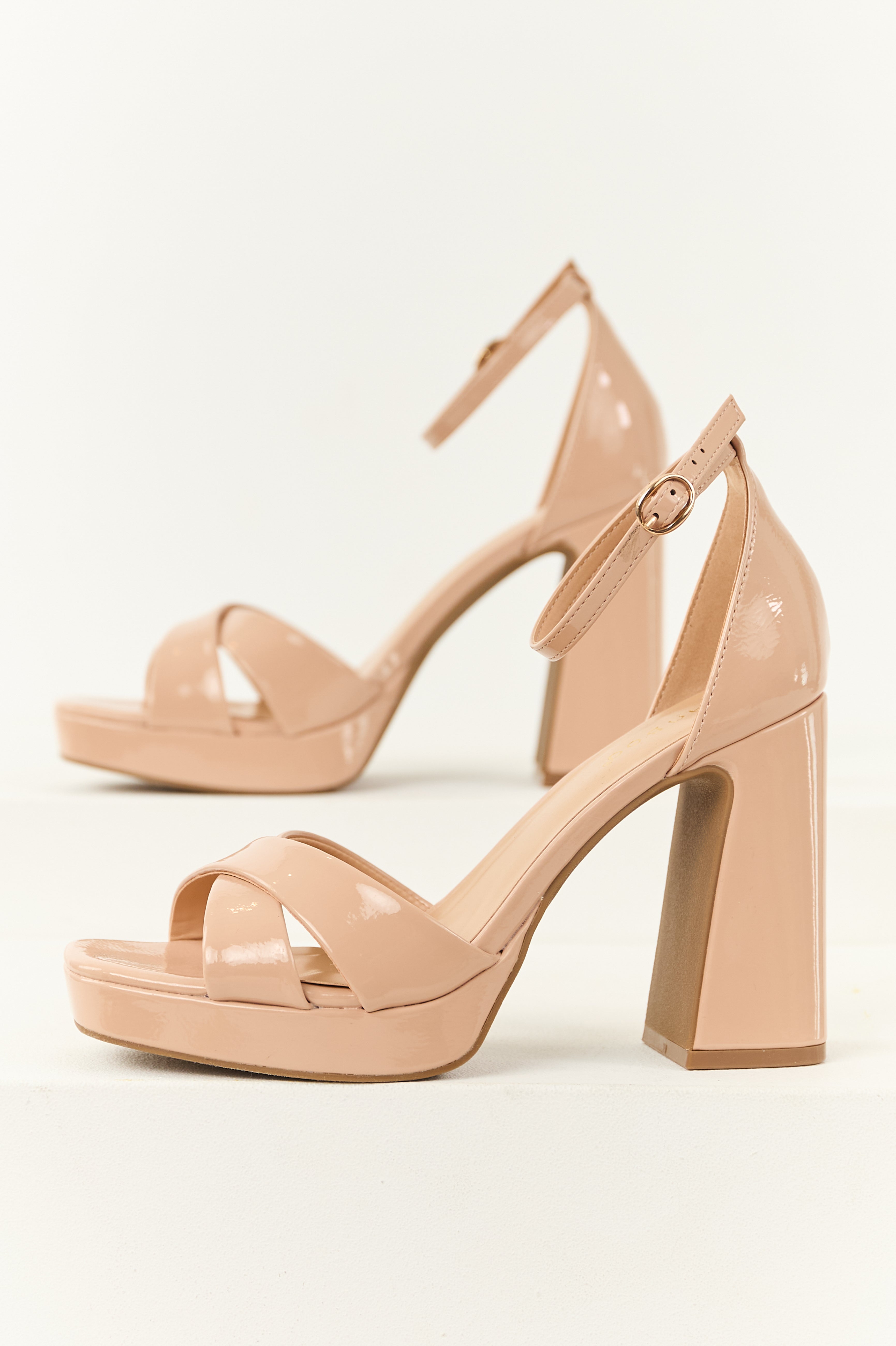 Taupe Patent Faux Leather High Heel Sandals
