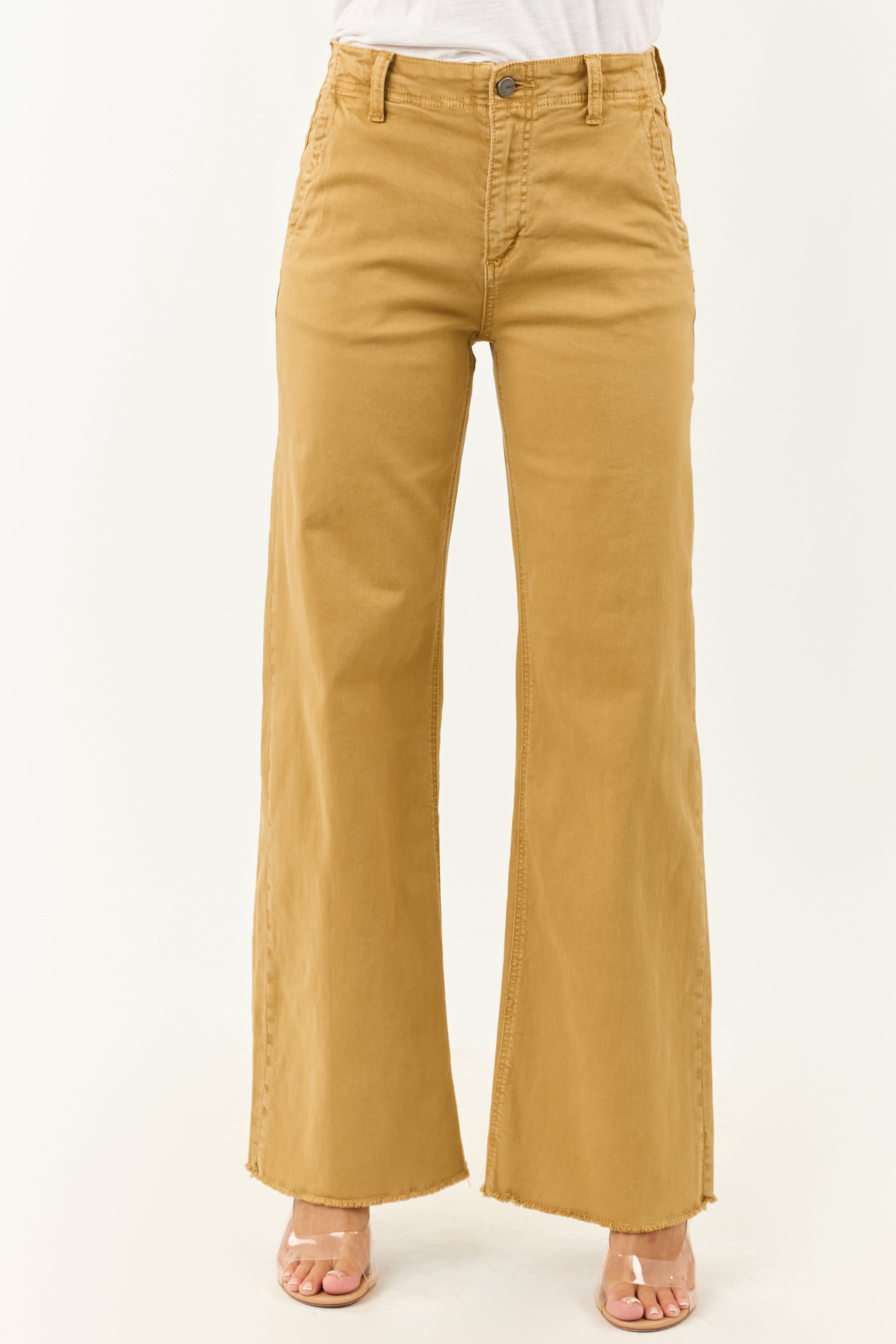 Taupe Stretchy High Rise Wide Leg Jeans