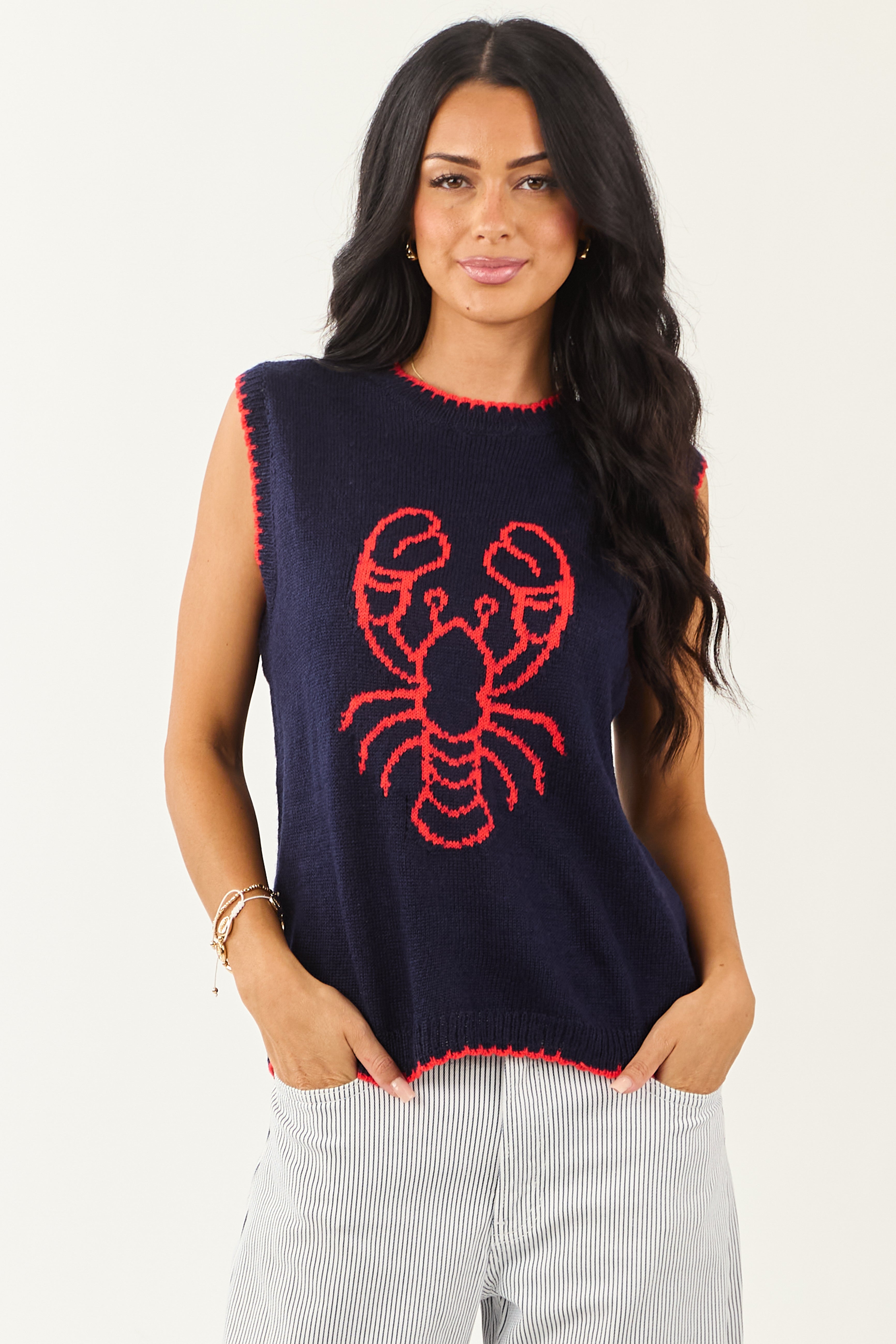 Nautical Lobster Graphic Sleeveless Knit Tank Top