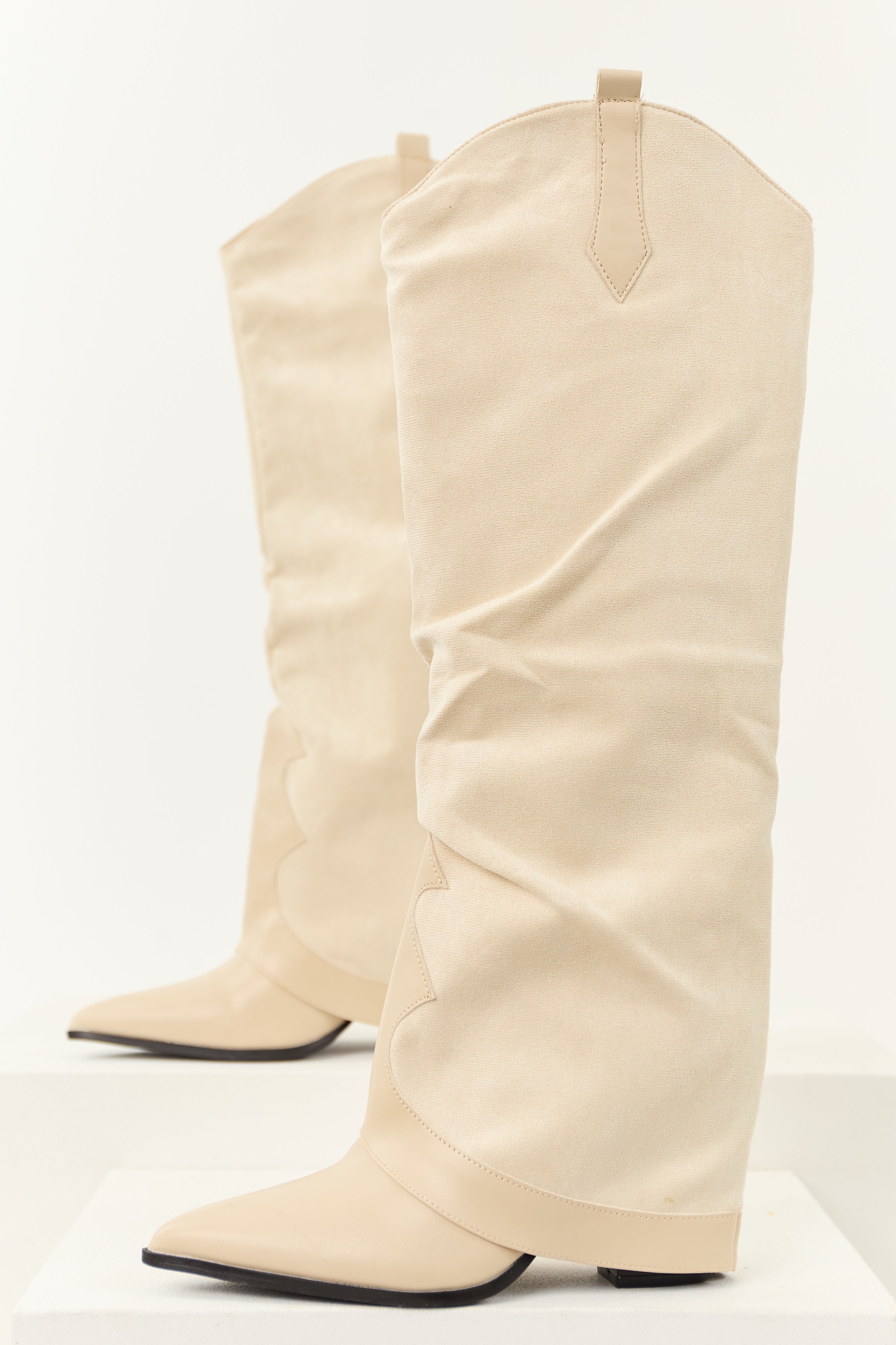 White Knee High Cowboy Boots with Overlay Design