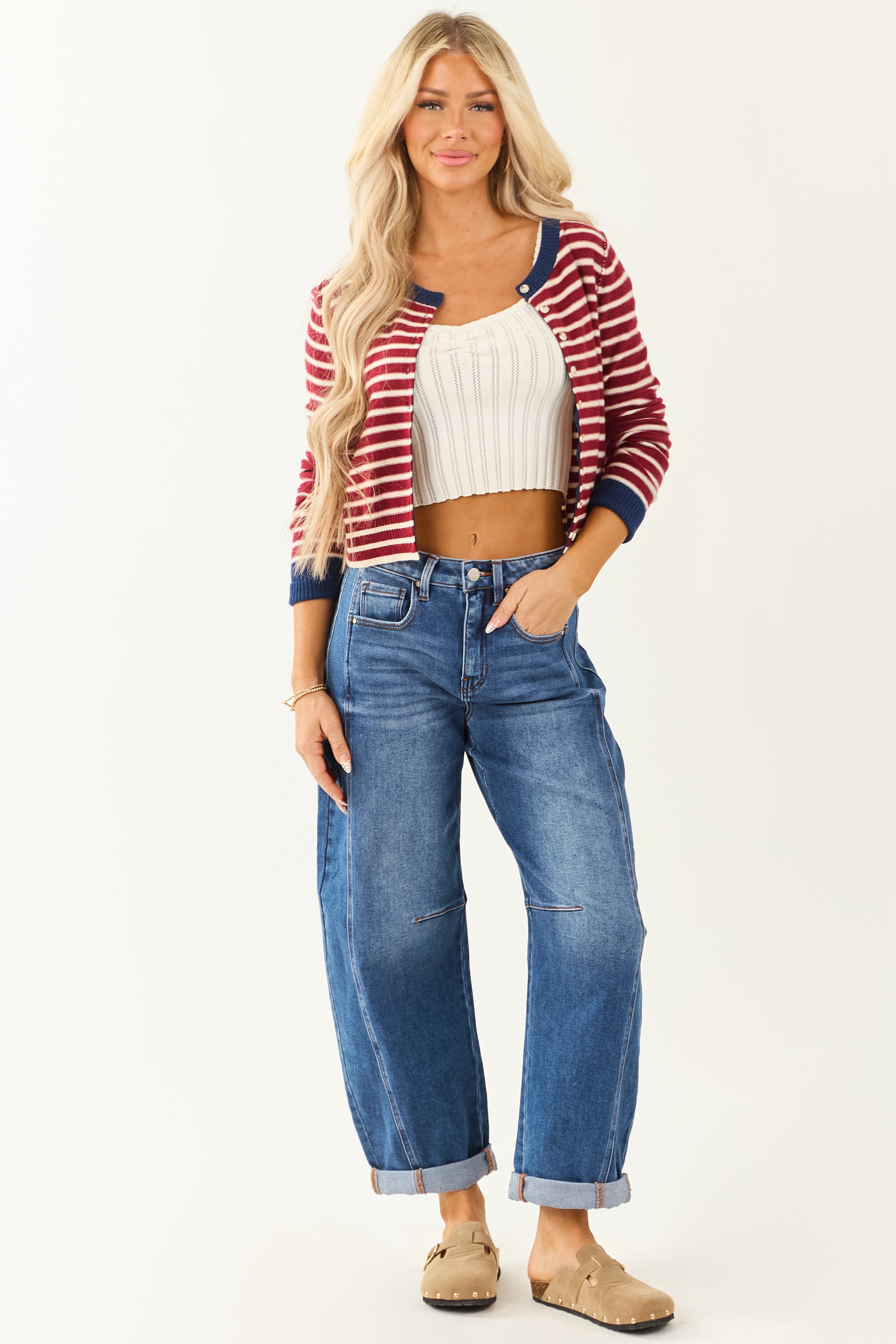 Dark Wash High Rise Stretchy Denim Barrel Jeans
