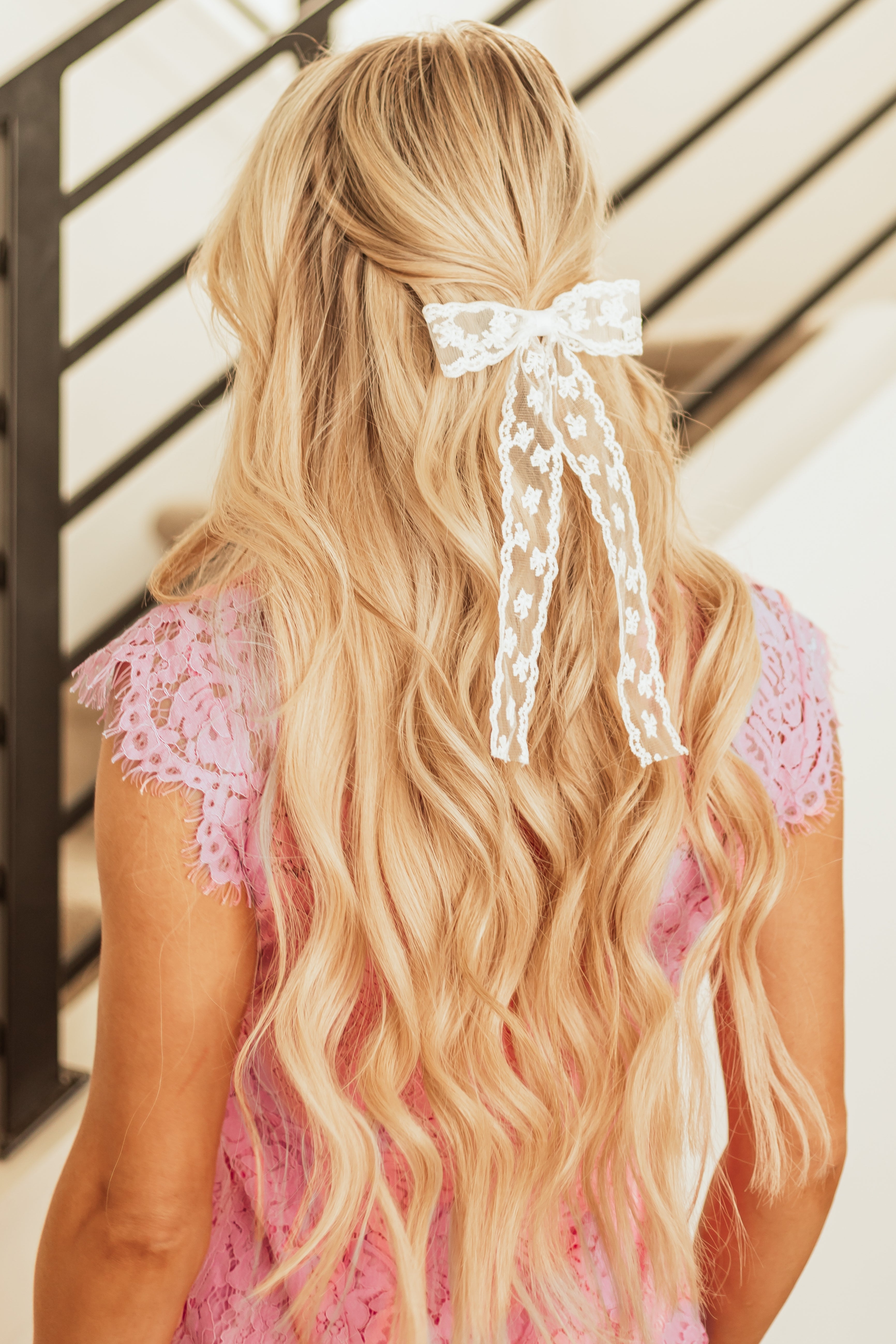 White Lace Ribbon Bow Hair Clip for Girls